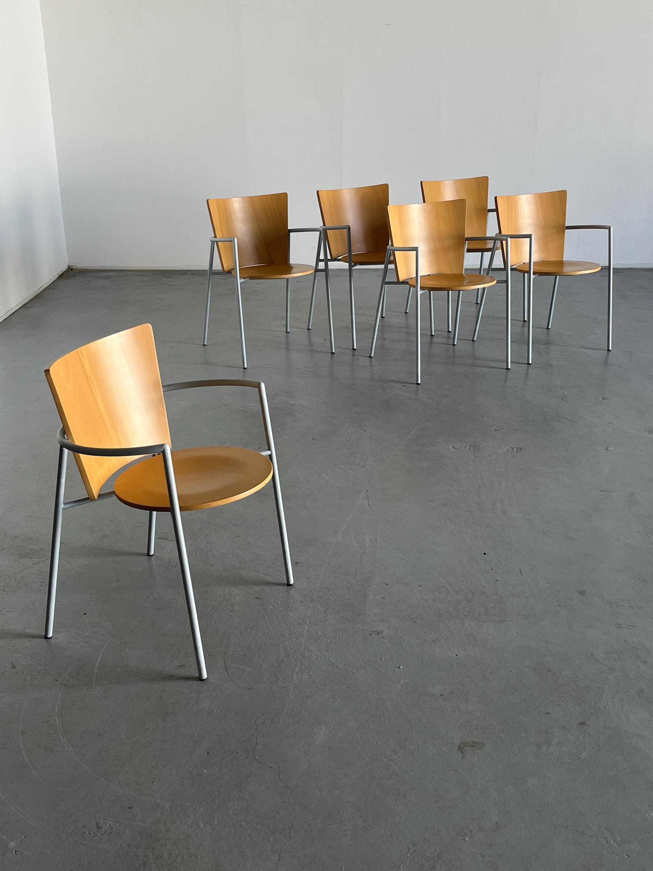 Geometrical Armchairs, Bent Plywood and Metal, Italy 1990s