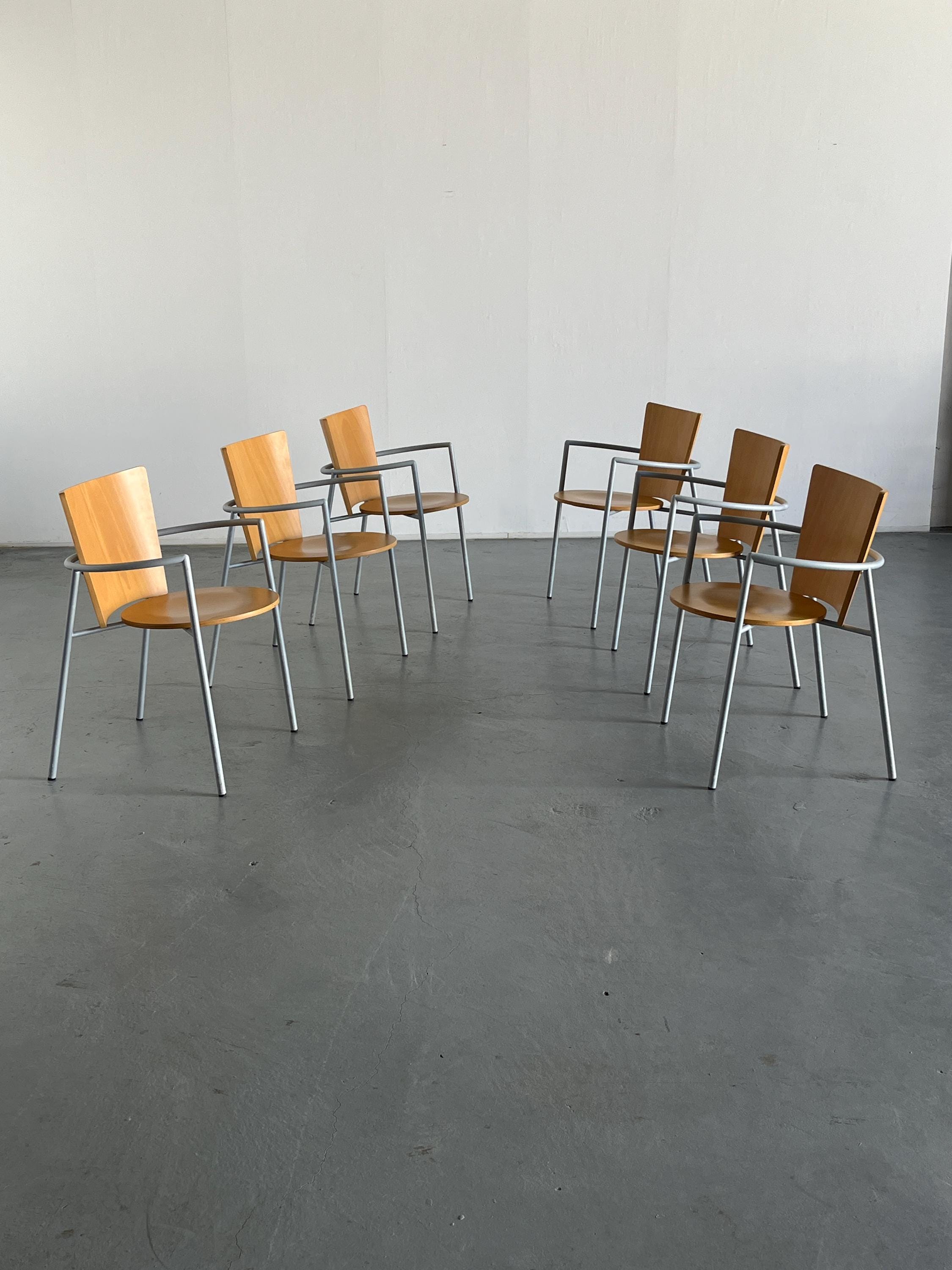 Geometrical Armchairs, Bent Plywood and Metal, Italy 1990s