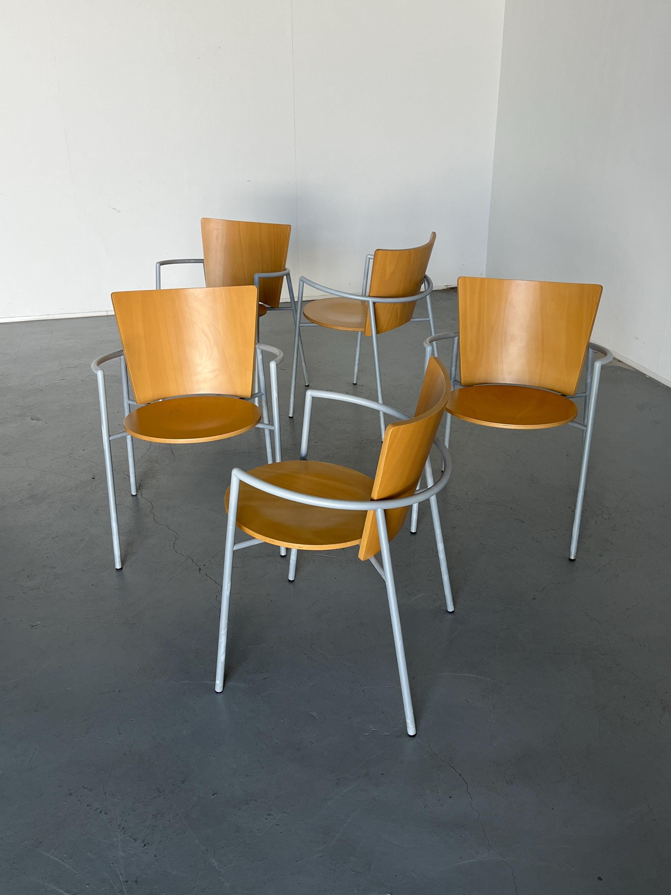 Geometrical Armchairs, Bent Plywood and Metal, Italy 1990s