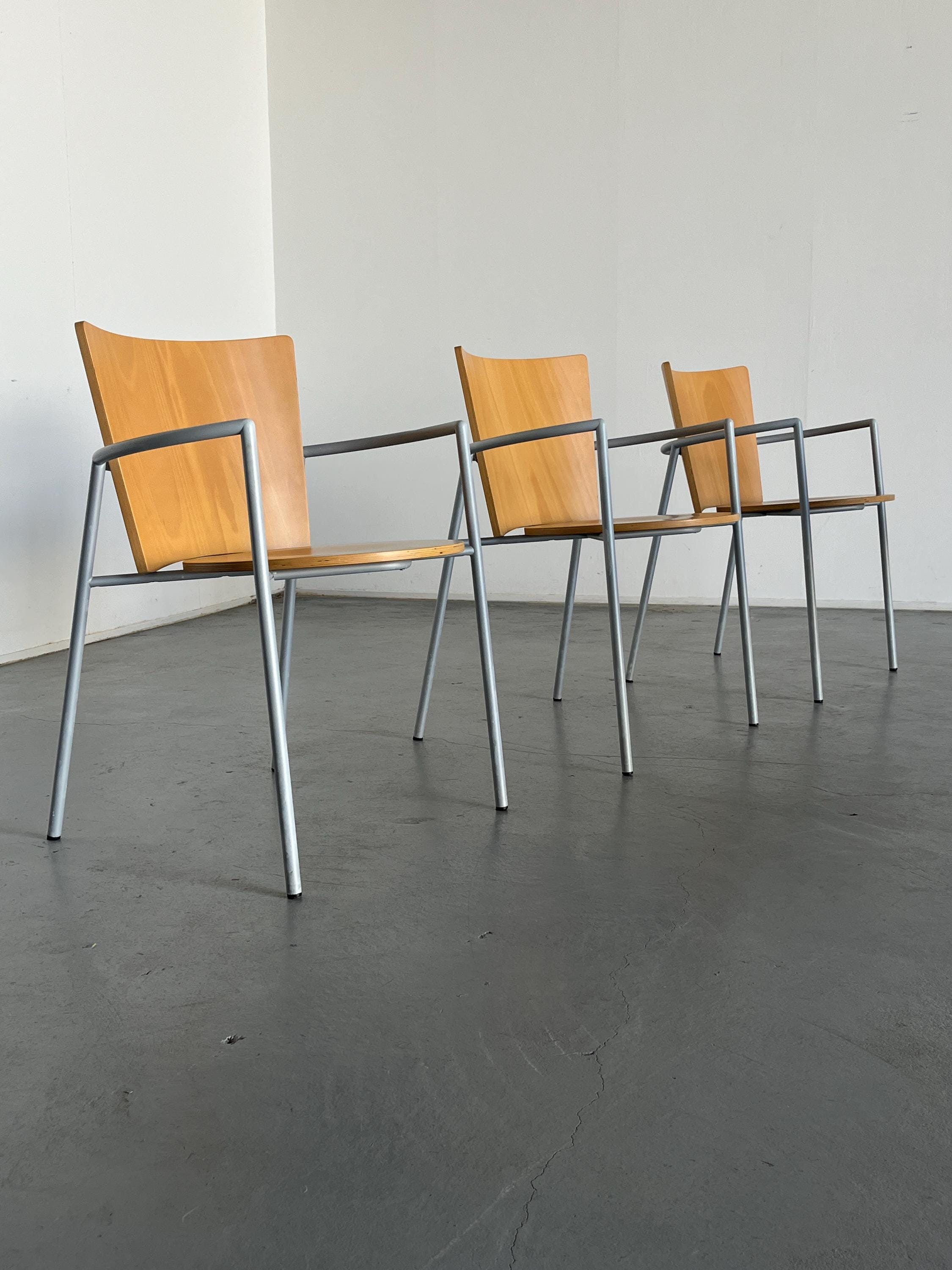 Geometrical Armchairs, Bent Plywood and Metal, Italy 1990s