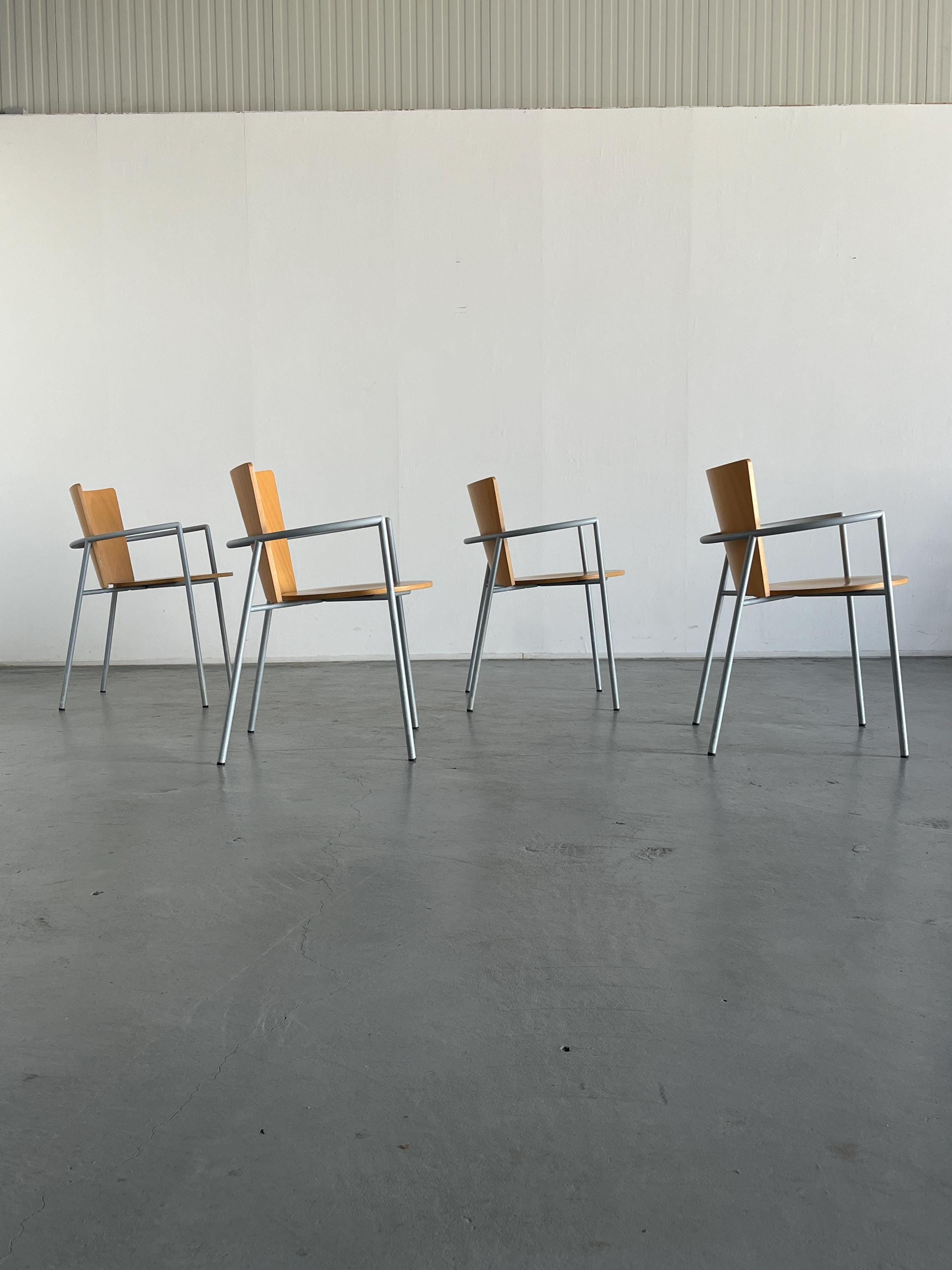 Geometrical Armchairs, Bent Plywood and Metal, Italy 1990s