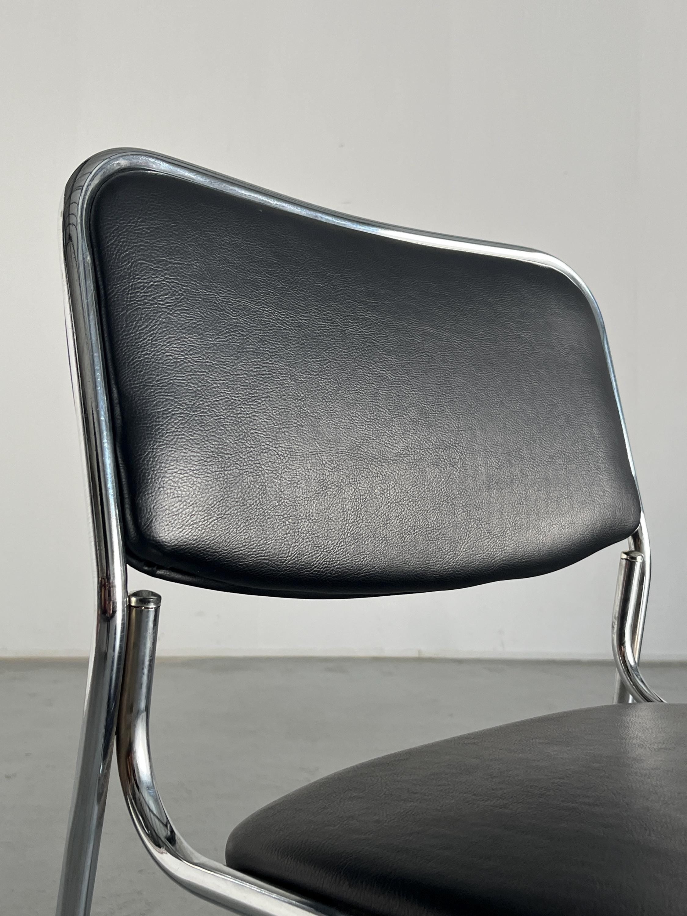 Bauhaus Design Black Faux Leather Dining Chair, 1990s