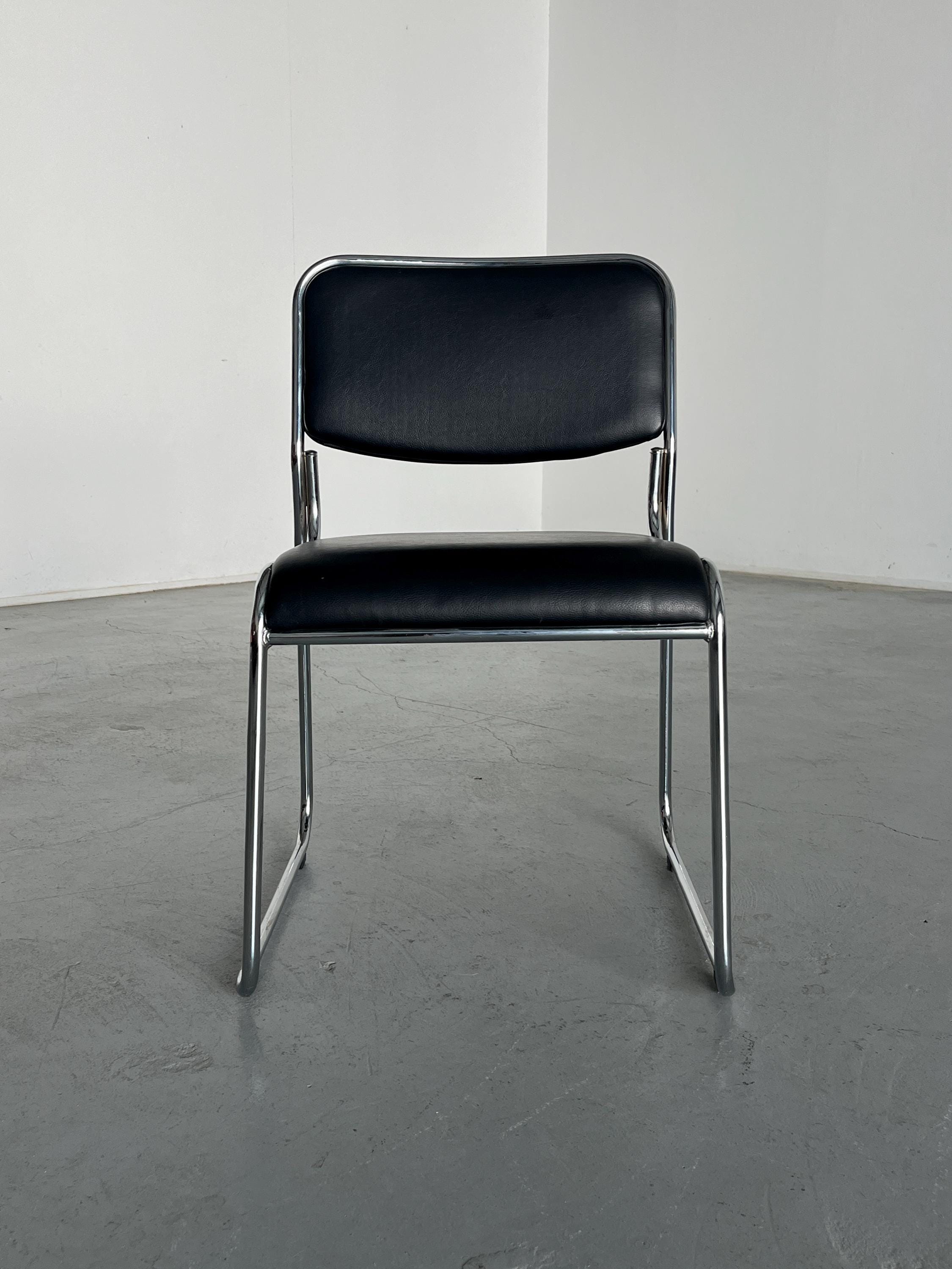 Bauhaus Design Black Faux Leather Dining Chair, 1990s