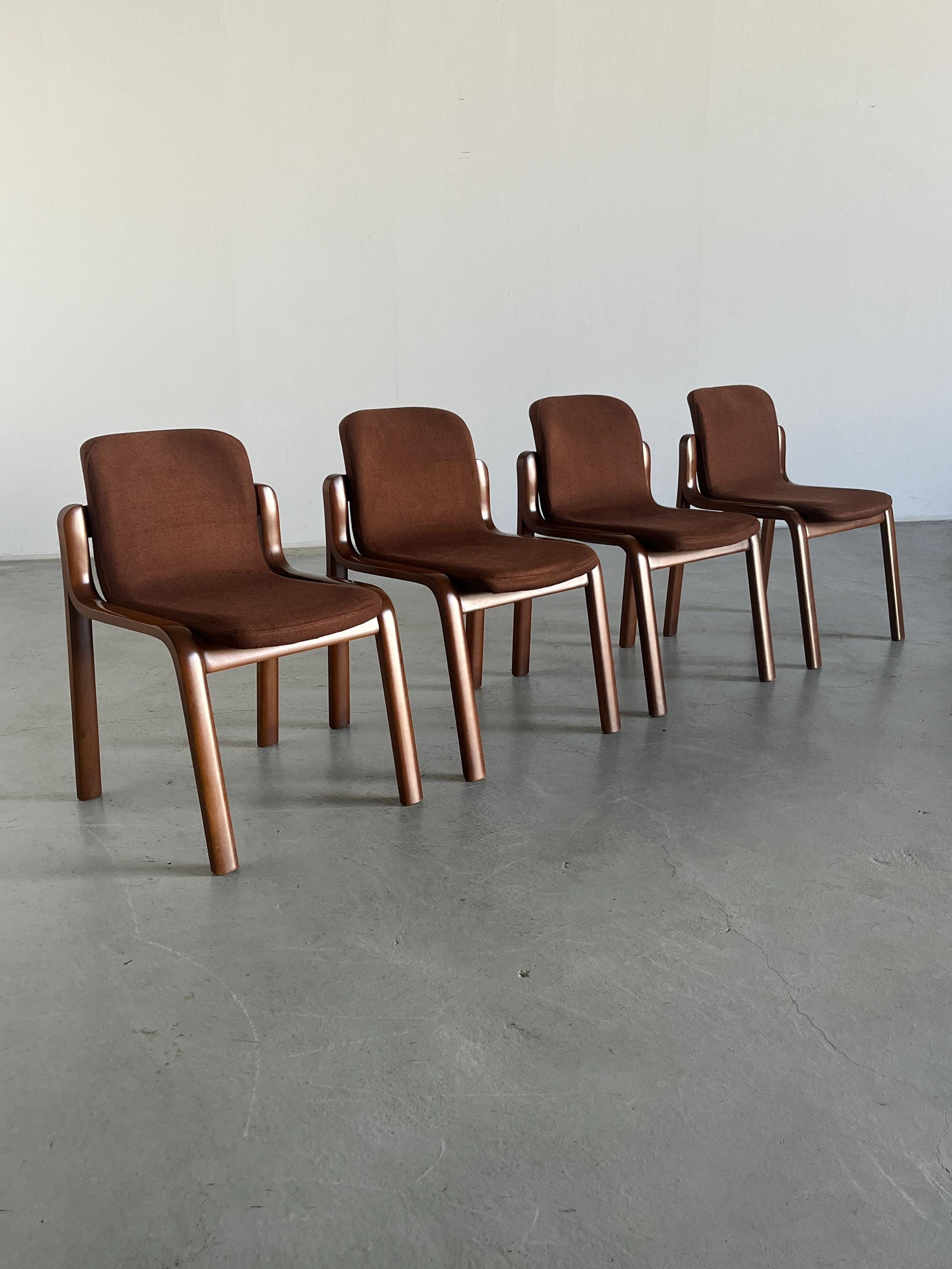 Mid-Century Modern Bentwood Dining Chairs in Dark Brown Upholstery, 1980s