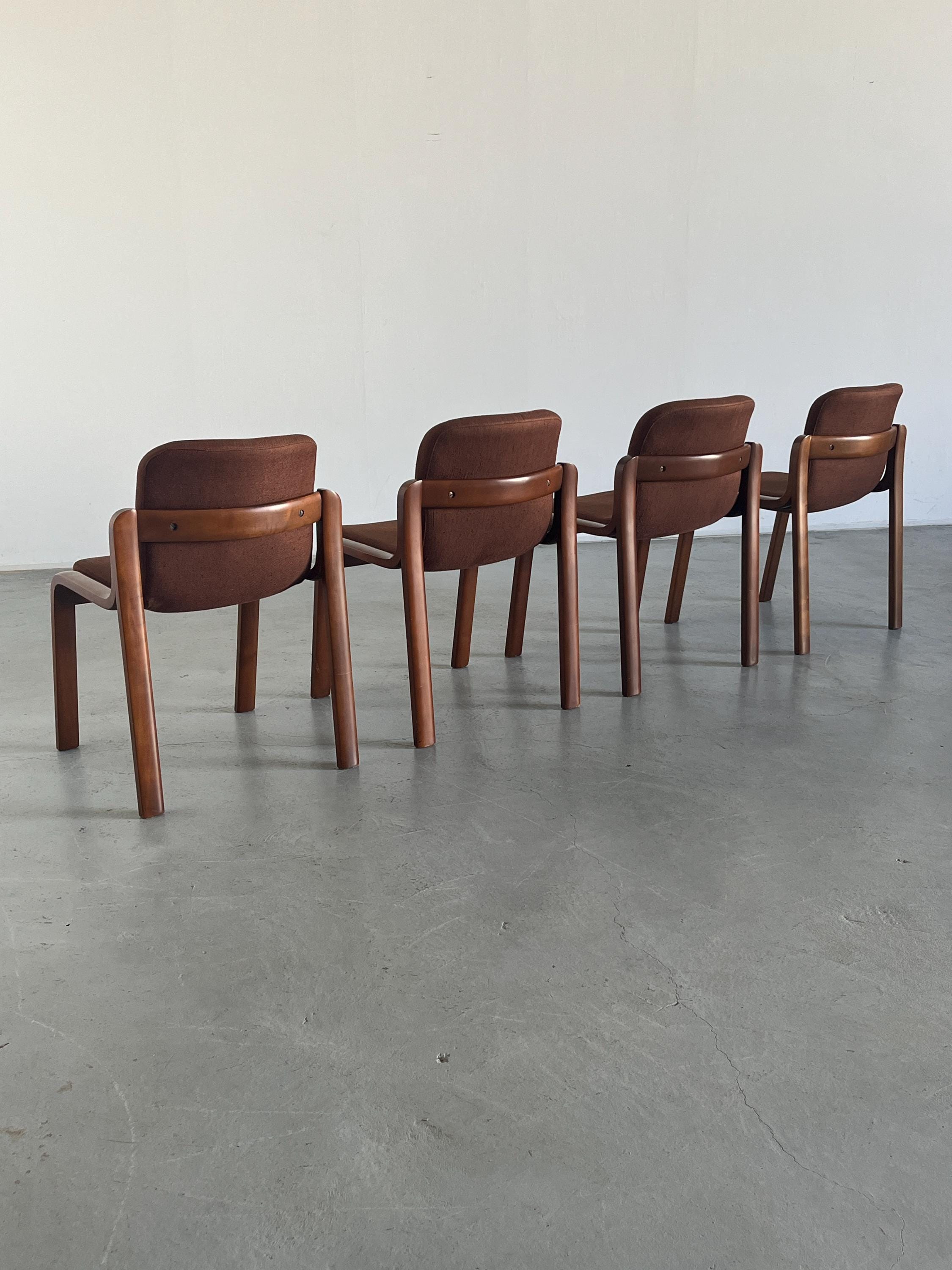 Mid-Century Modern Bentwood Dining Chairs in Dark Brown Upholstery, 1980s