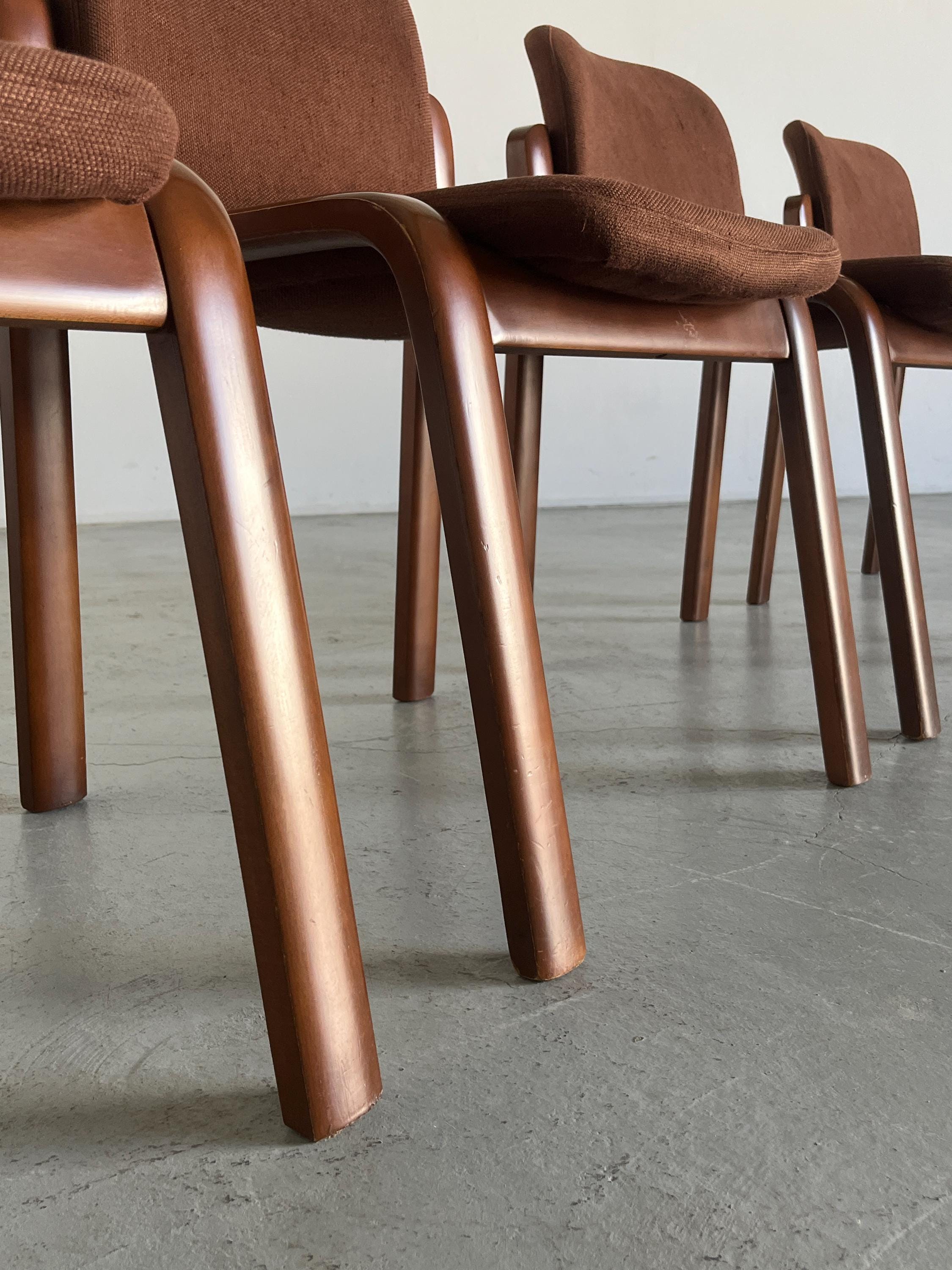 Mid-Century Modern Bentwood Dining Chairs in Dark Brown Upholstery, 1980s