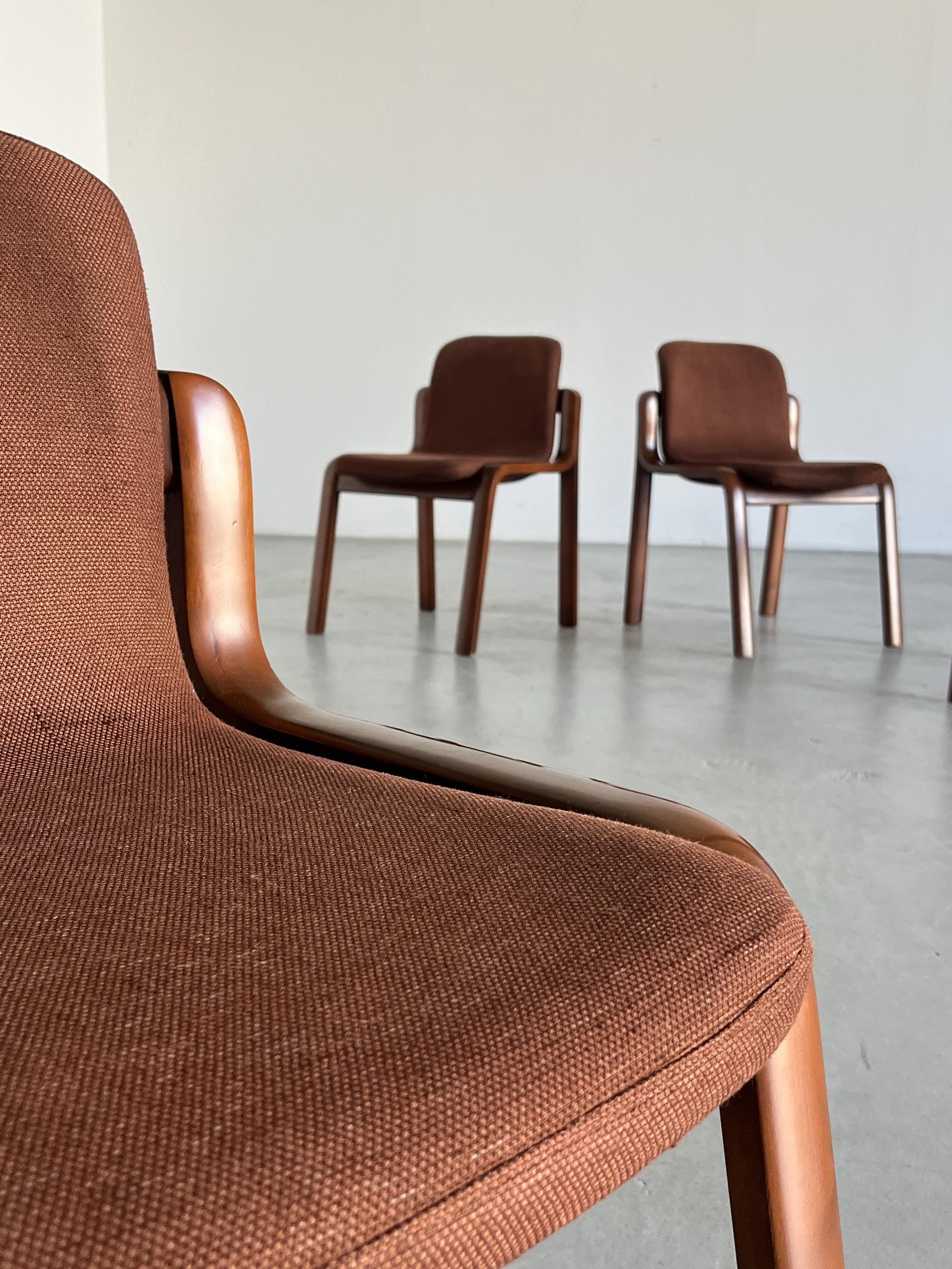 Mid-Century Modern Bentwood Dining Chairs in Dark Brown Upholstery, 1980s