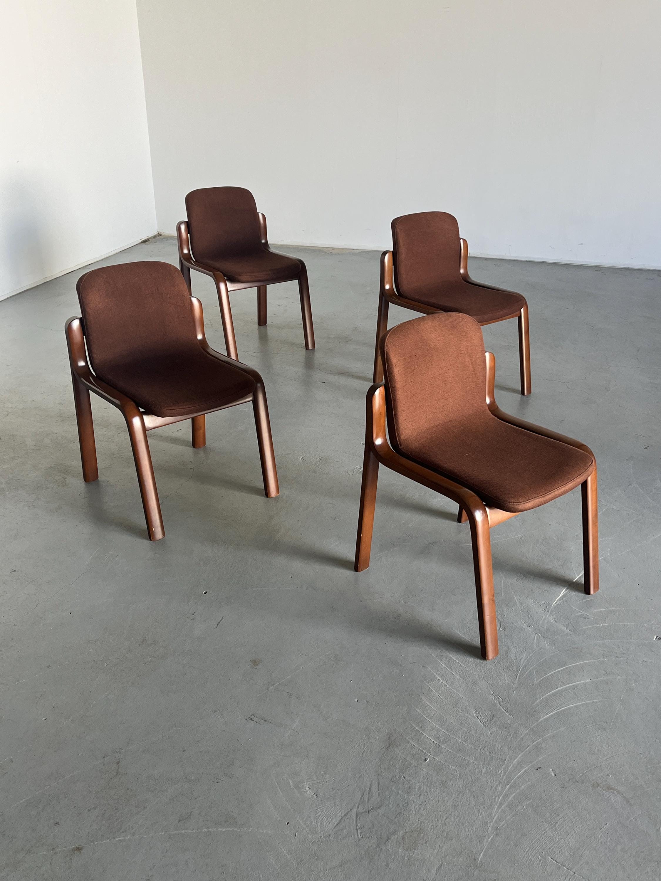 Mid-Century Modern Bentwood Dining Chairs in Dark Brown Upholstery, 1980s