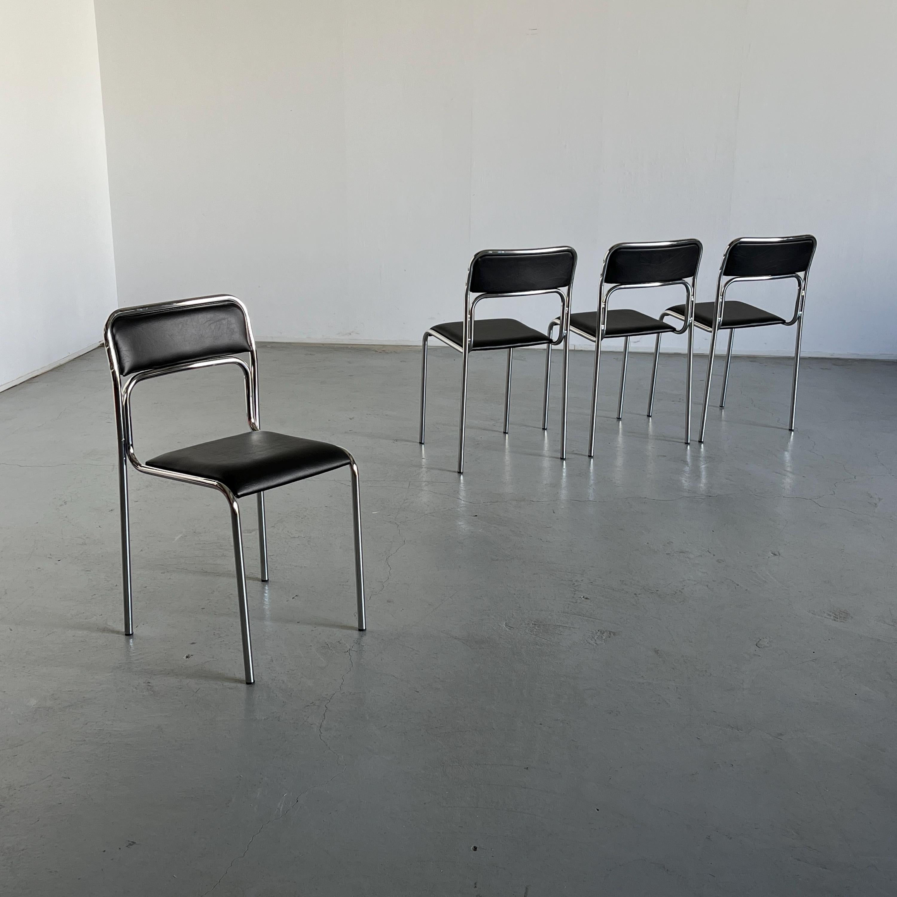 Bauhaus Chrome Tubular Steel and Black Faux Leather Chairs