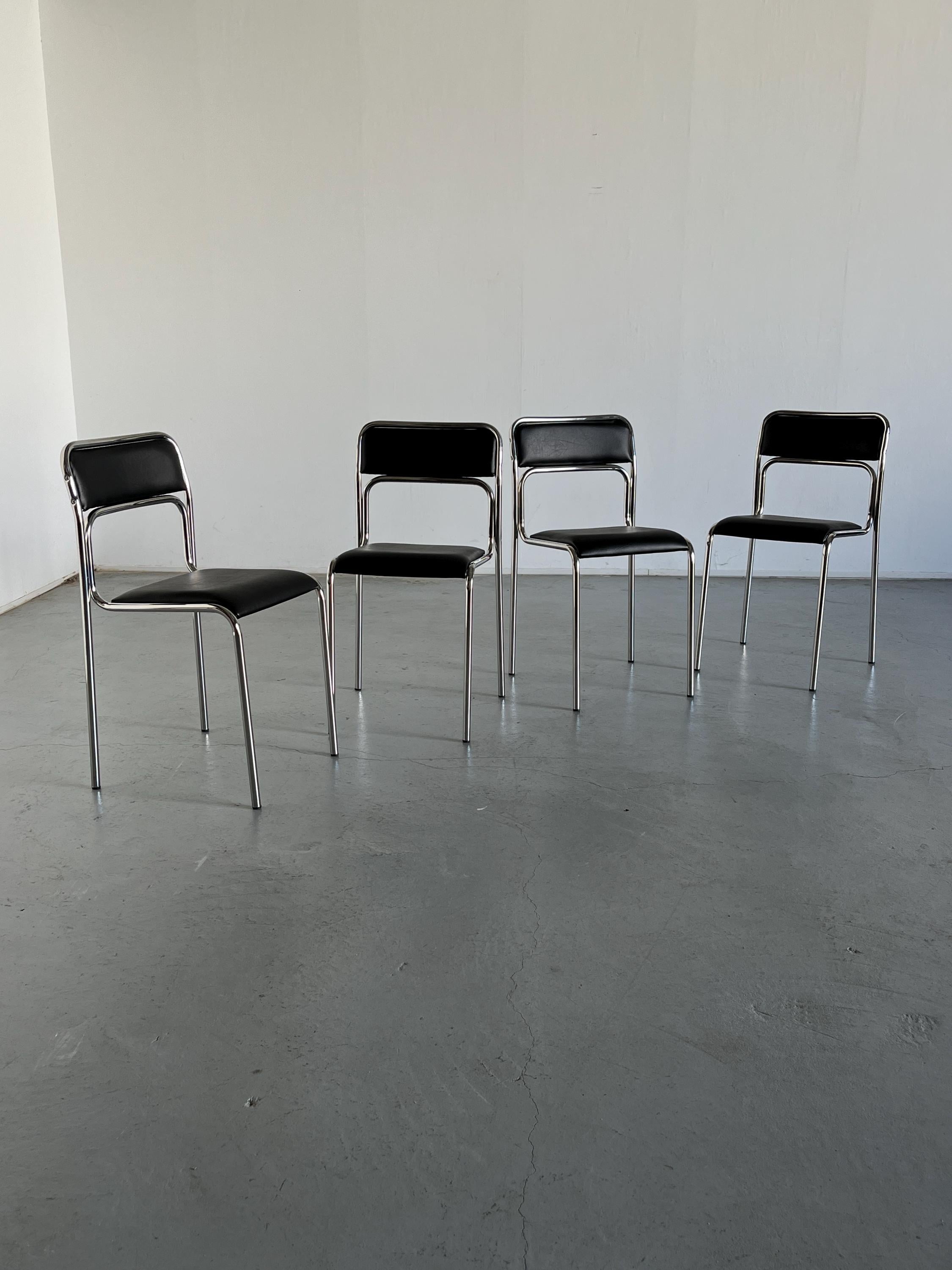 Bauhaus Chrome Tubular Steel and Black Faux Leather Chairs