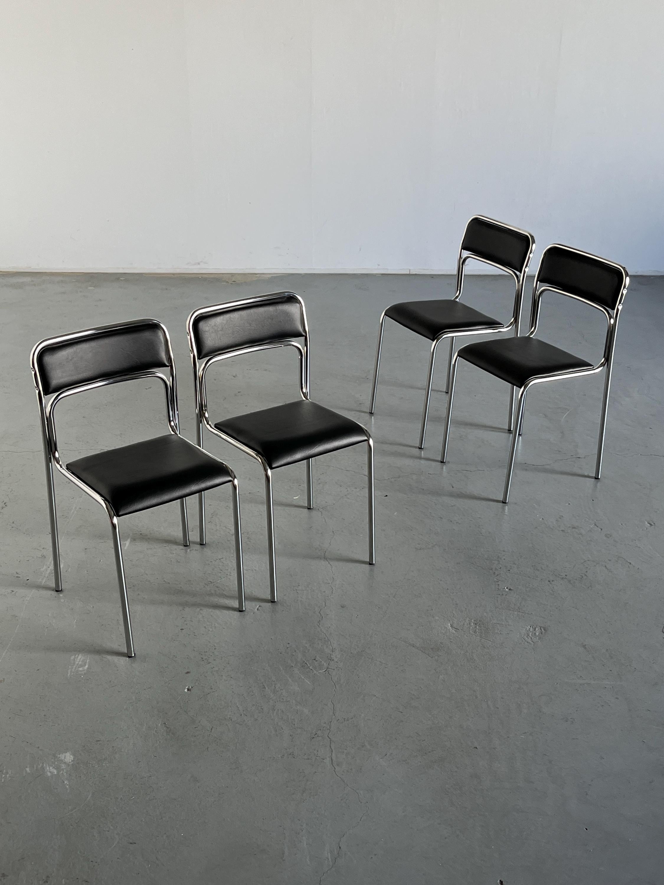 Bauhaus Chrome Tubular Steel and Black Faux Leather Chairs