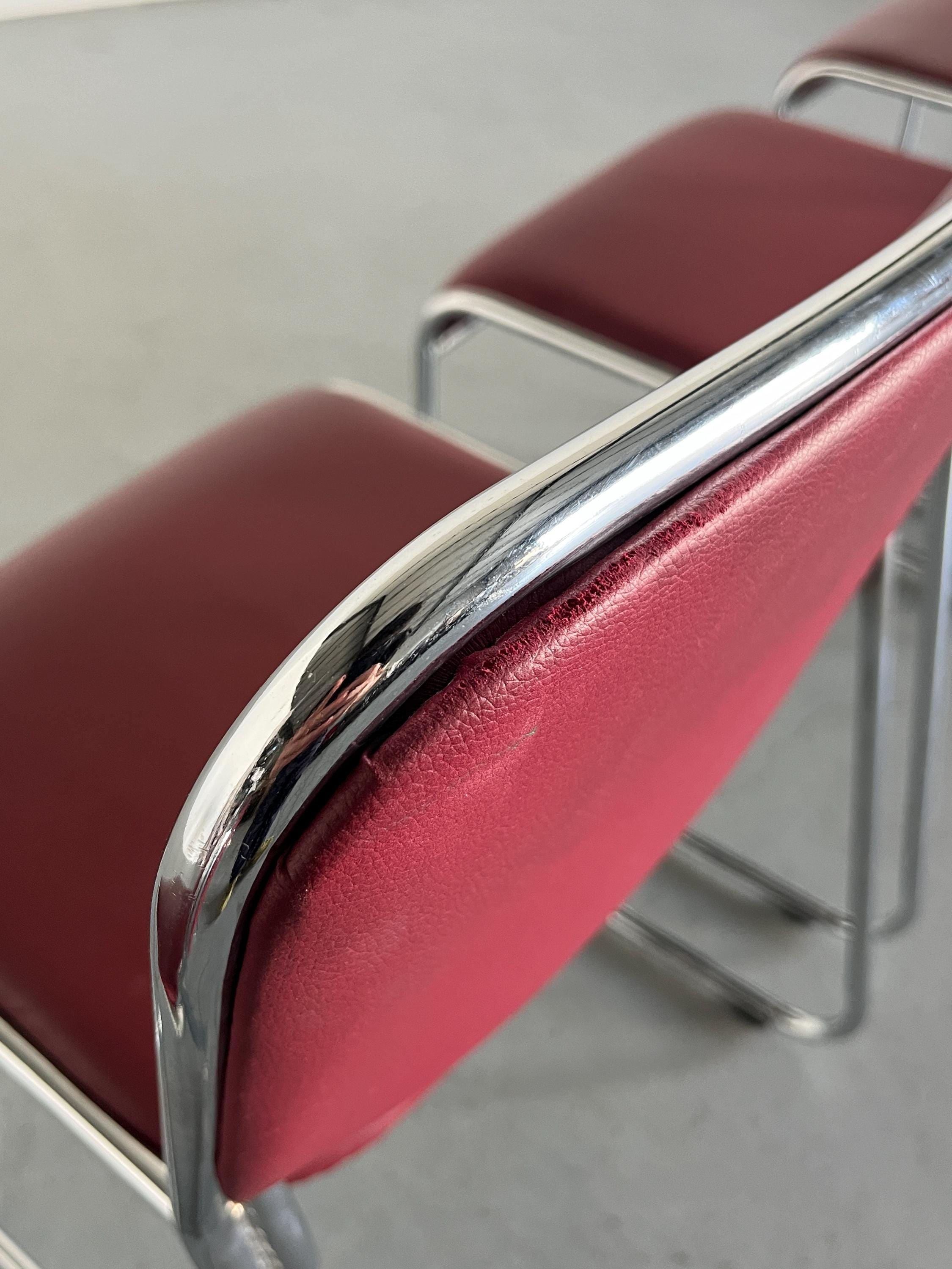 7Bauhaus Chromed Steel and Faux Leather Dining Chairs, 1990s