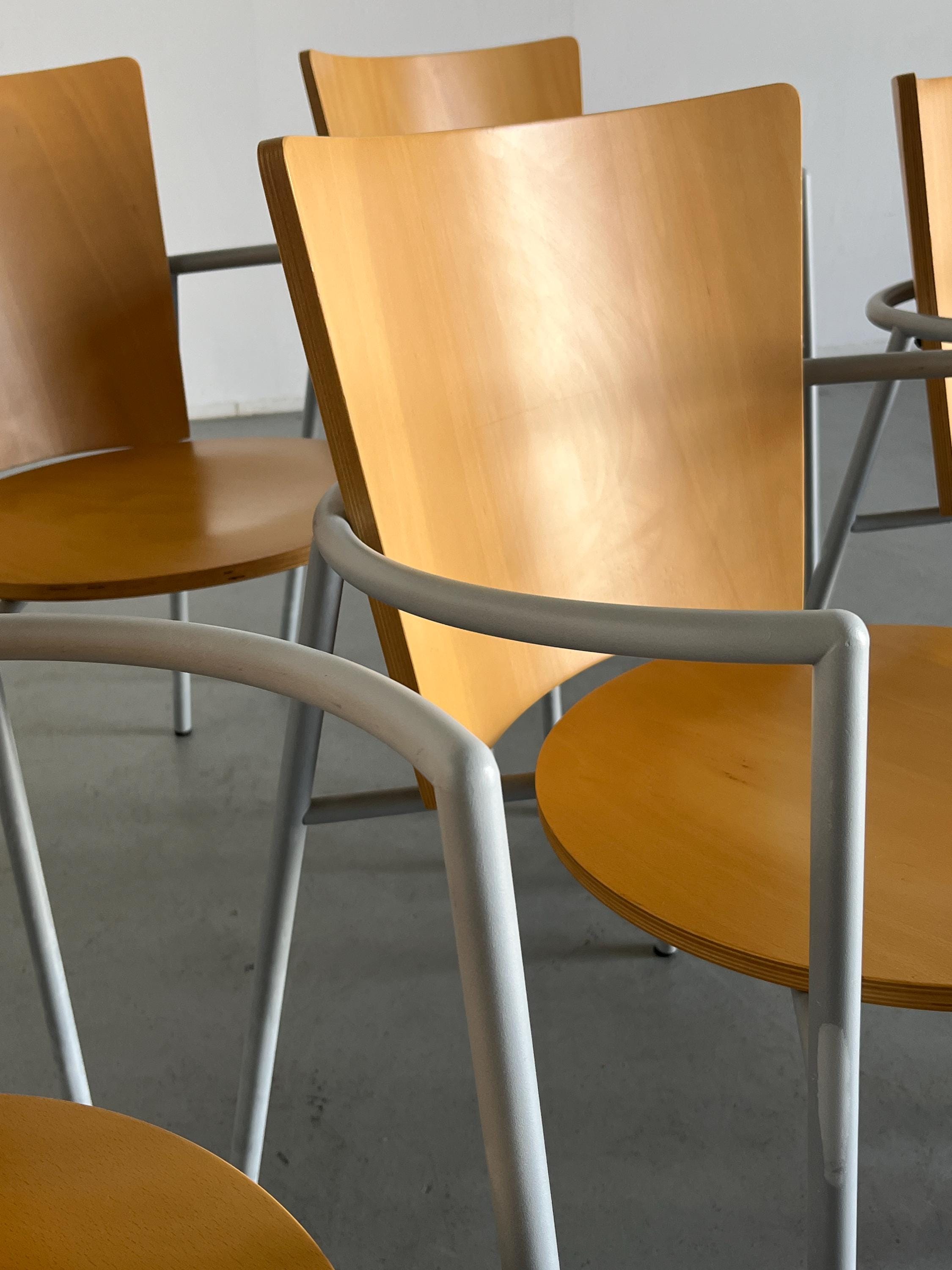 Geometrical Armchairs, Bent Plywood and Metal, Italy 1990s