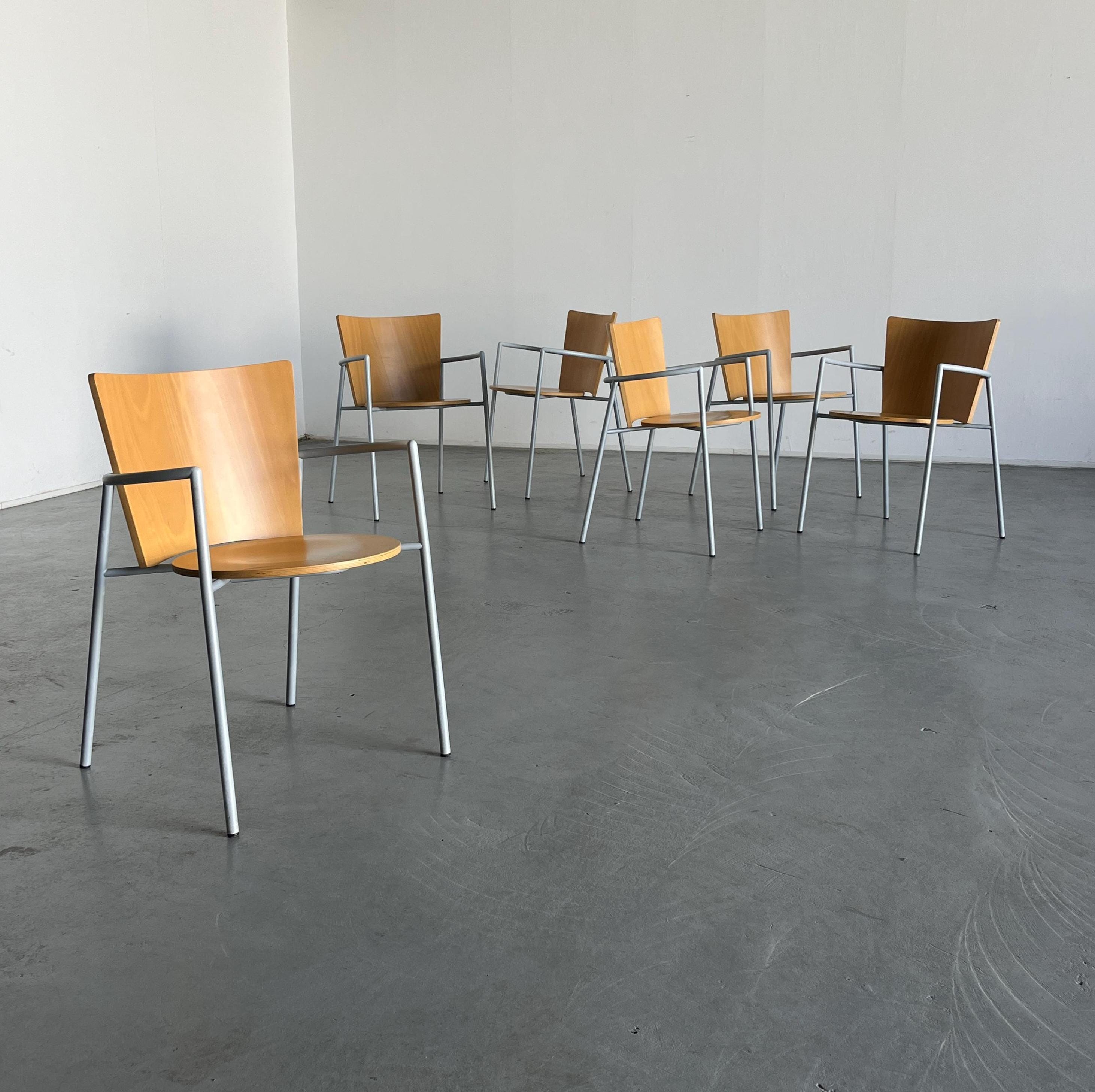 Geometrical Armchairs, Bent Plywood and Metal, Italy 1990s