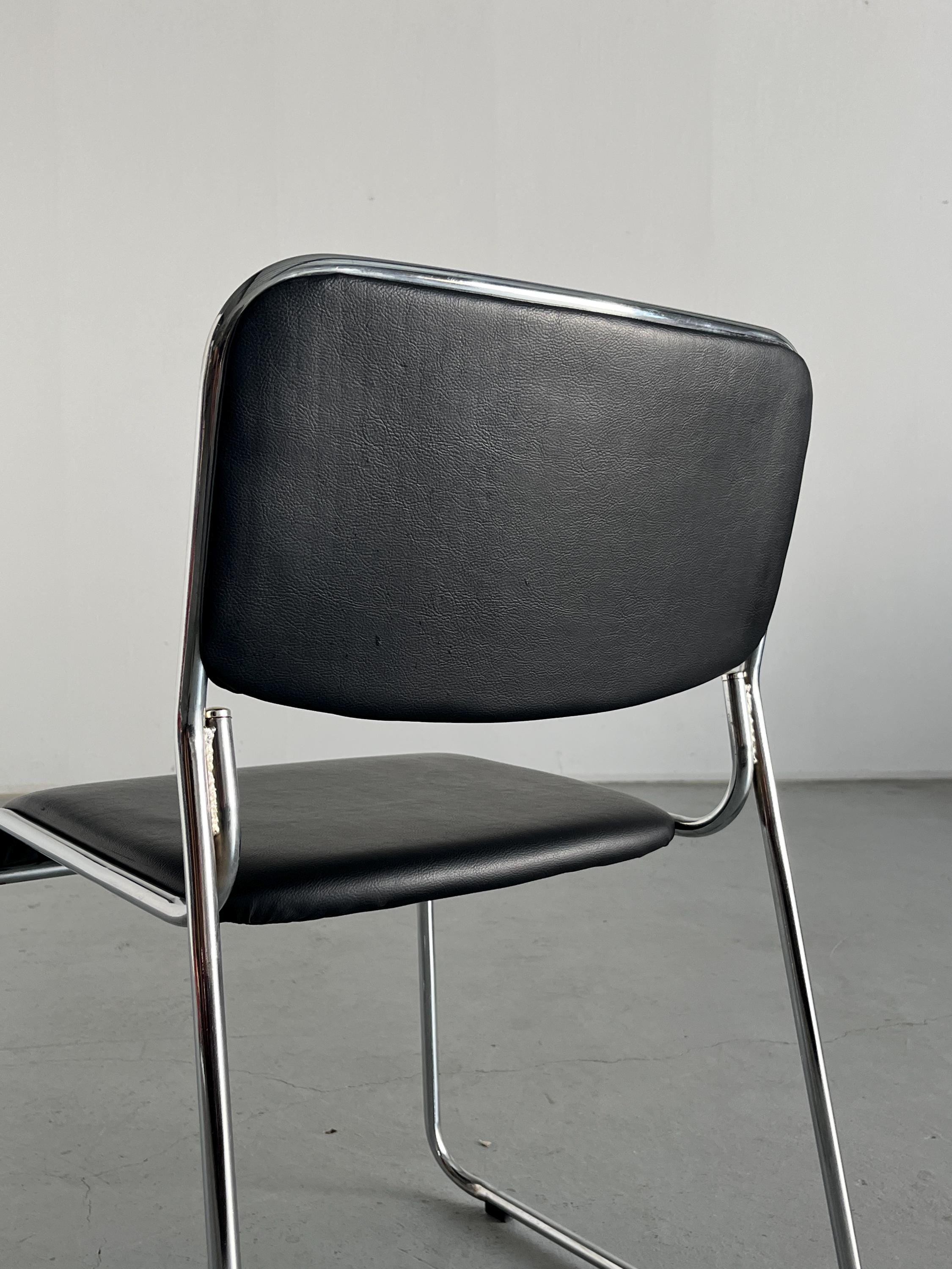 Bauhaus Design Black Faux Leather Dining Chair, 1990s