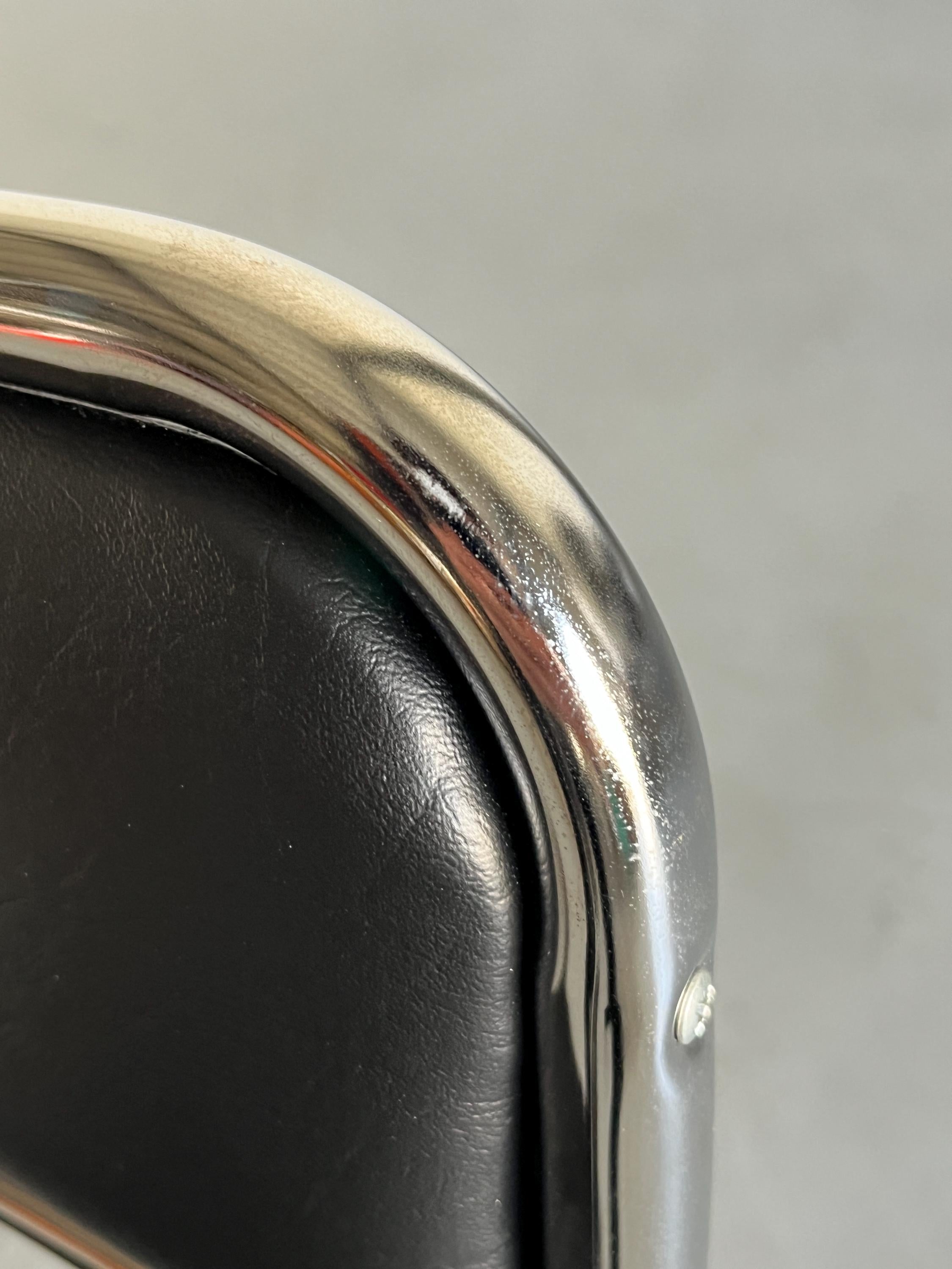 Bauhaus Chrome Tubular Steel and Black Faux Leather Chairs