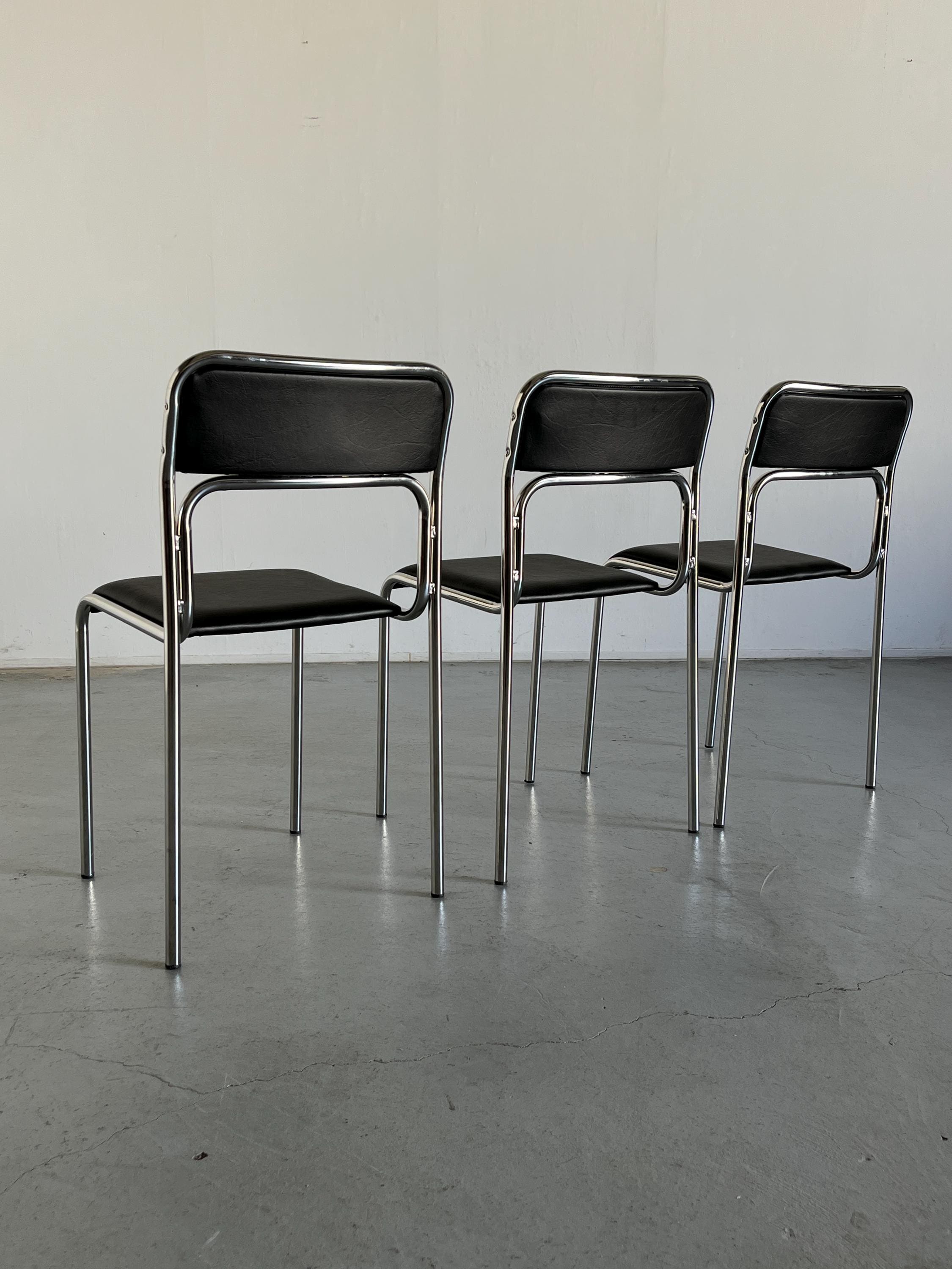 Bauhaus Chrome Tubular Steel and Black Faux Leather Chairs