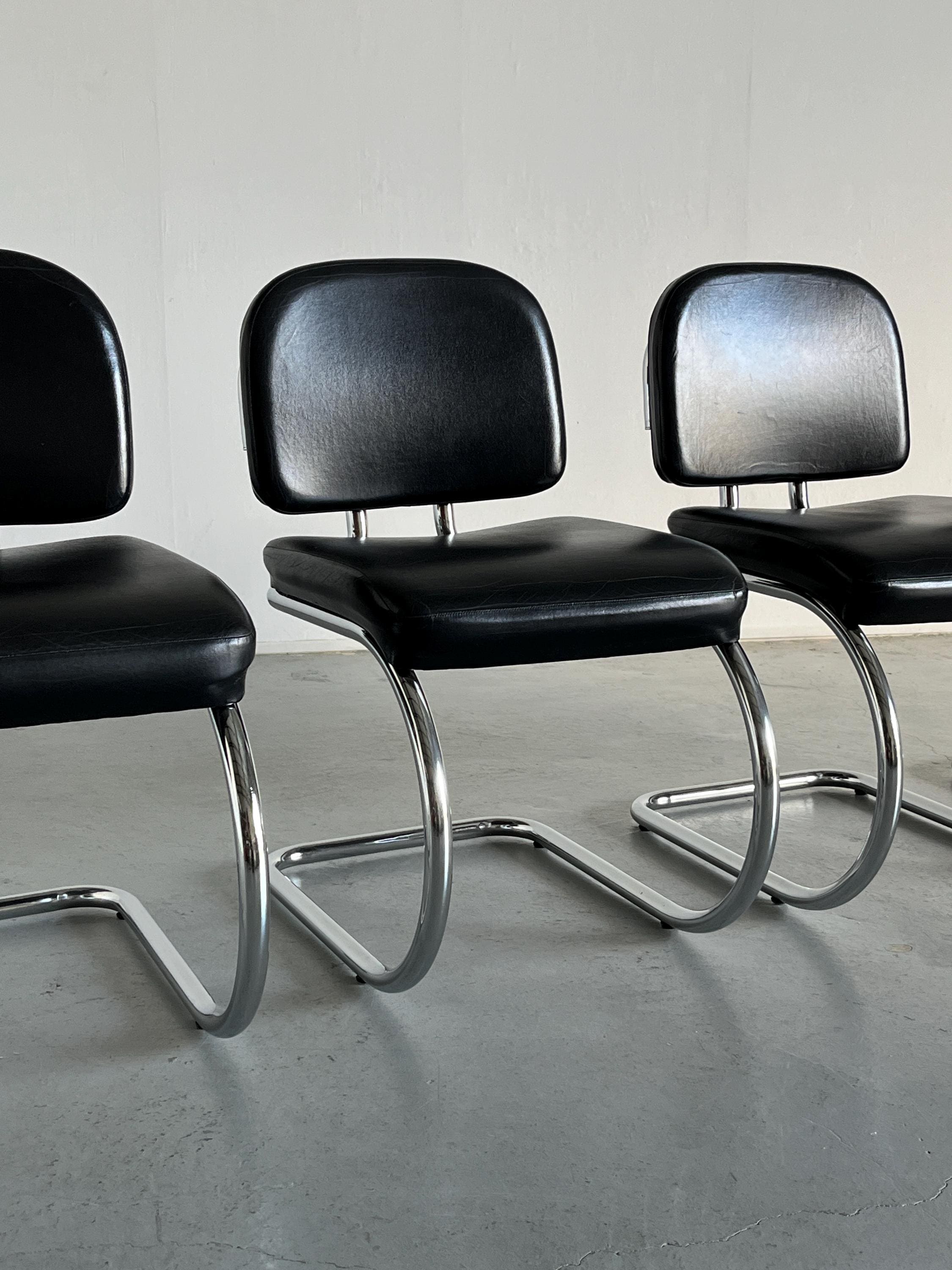 Curved Chrome Steel Cantilever Chairs, 1980s