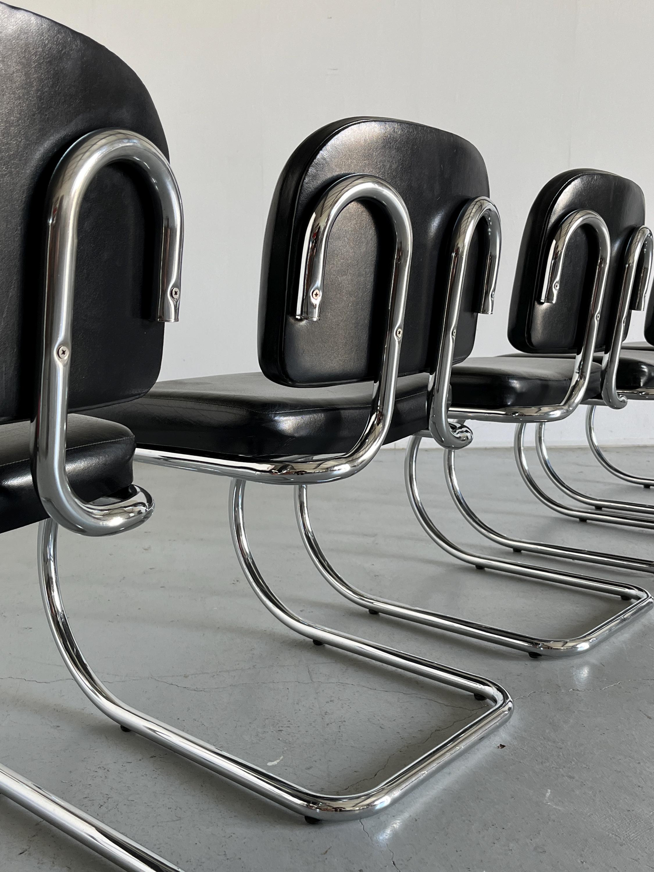 Curved Chrome Steel Cantilever Chairs, 1980s