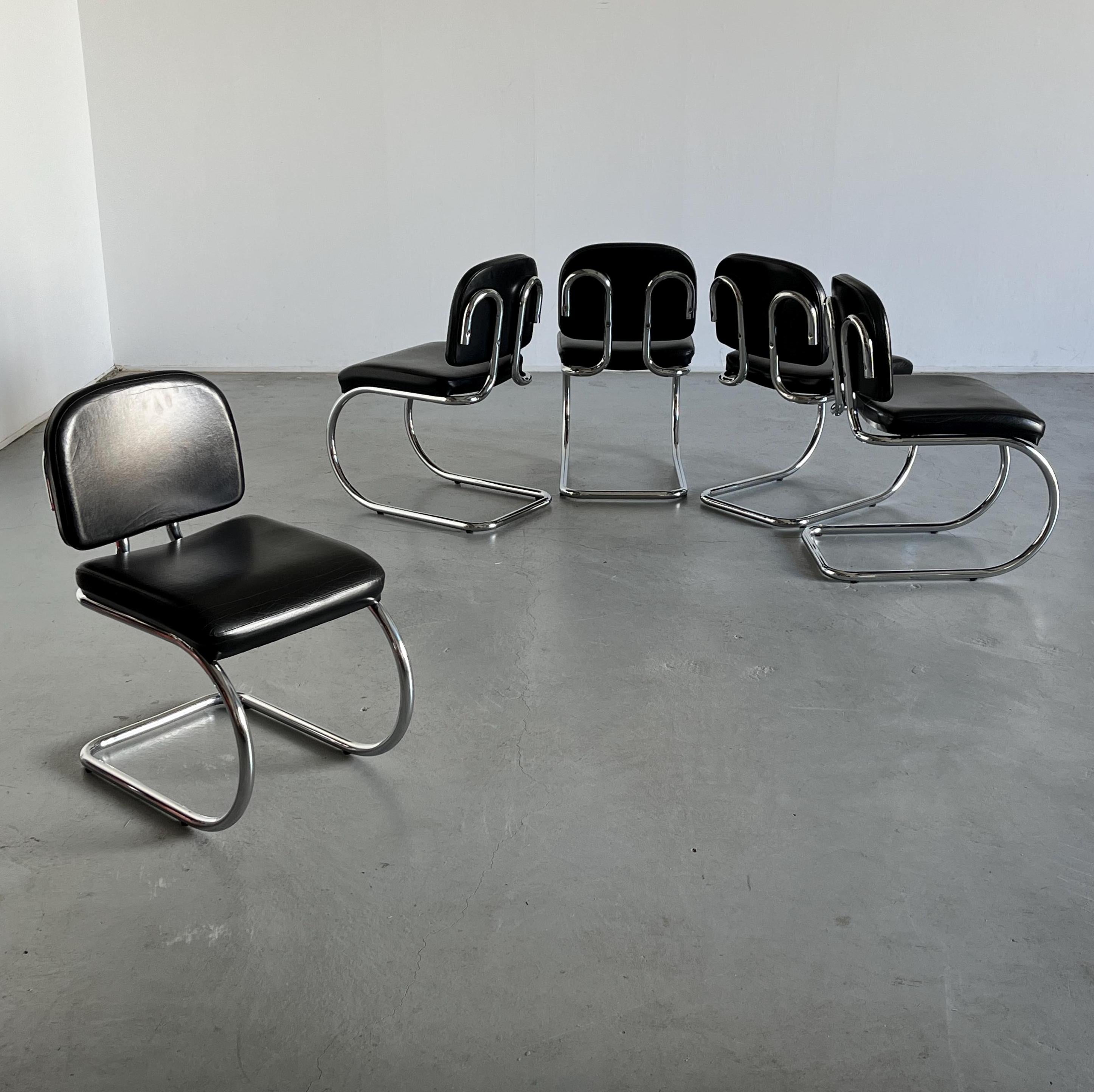 Curved Chrome Steel Cantilever Chairs, 1980s