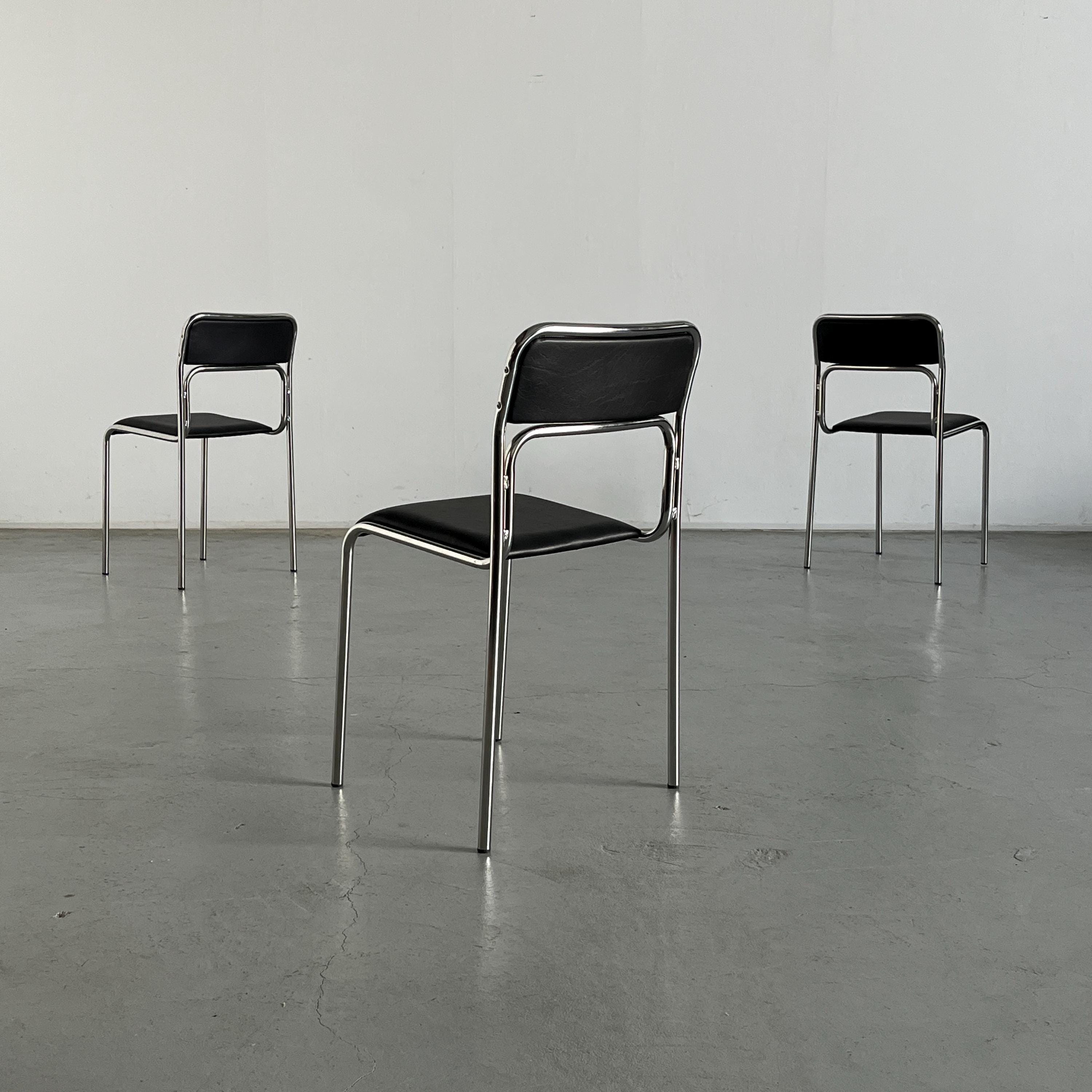 Bauhaus Chrome Tubular Steel and Black Faux Leather Chairs