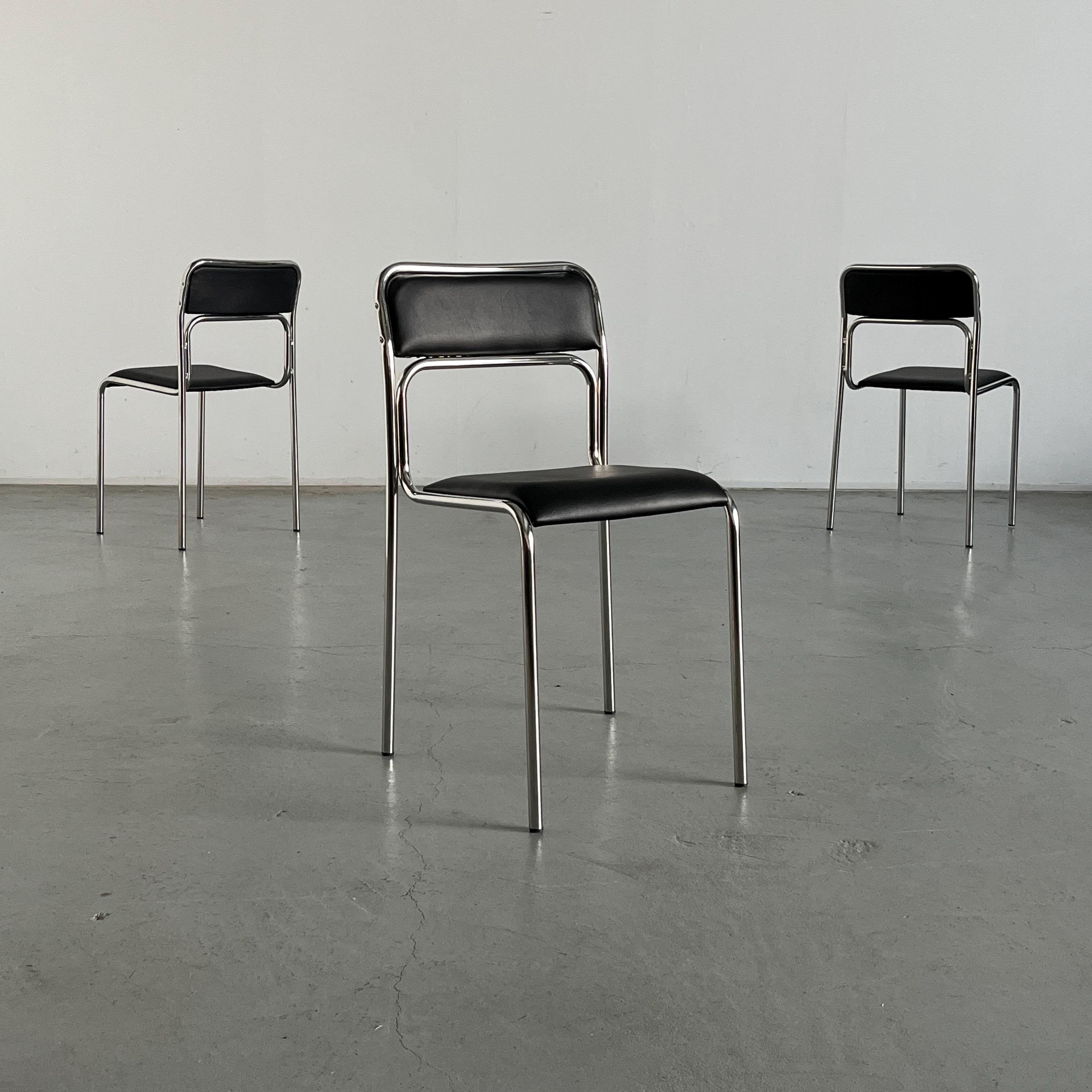 Bauhaus Chrome Tubular Steel and Black Faux Leather Chairs