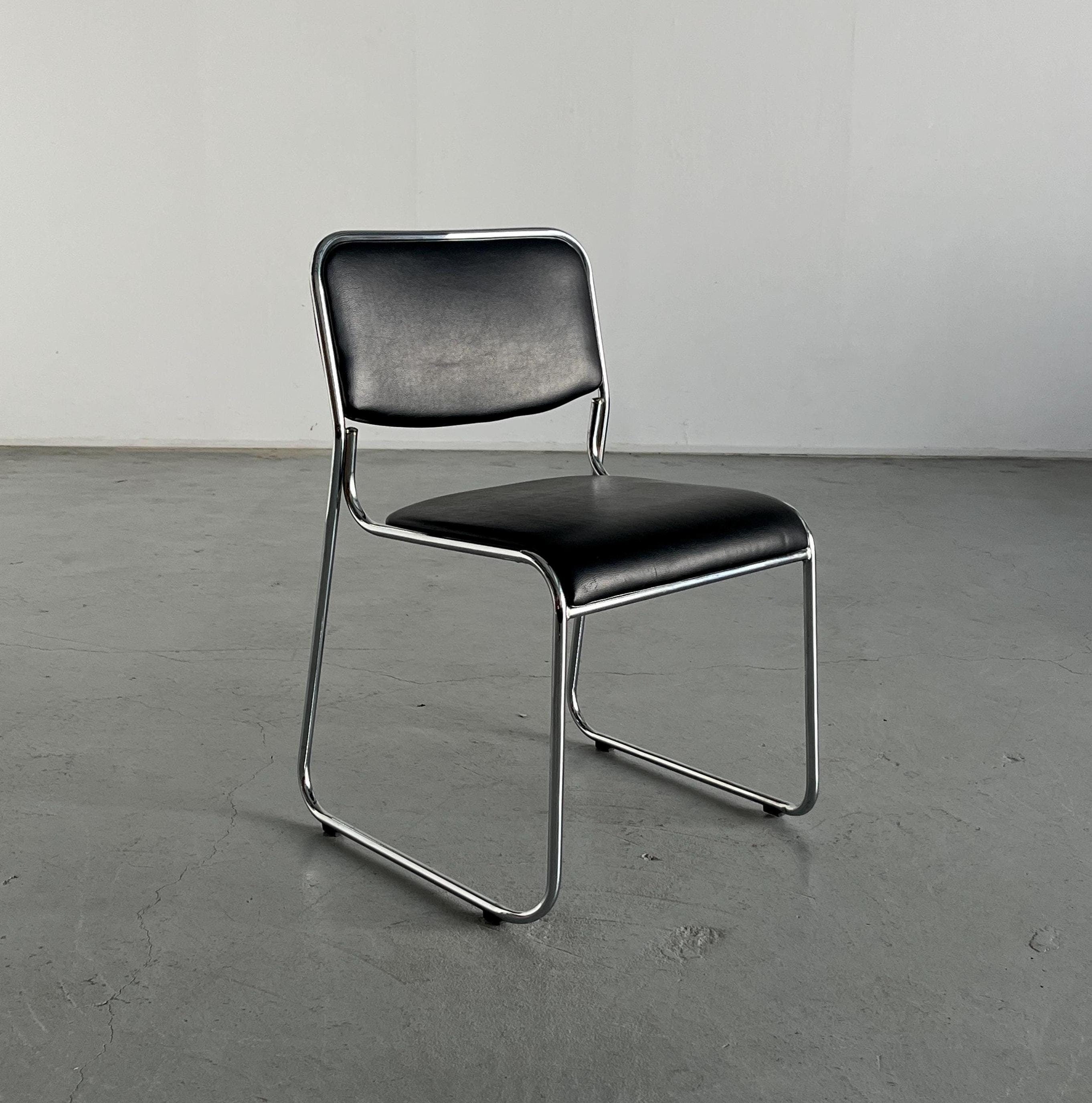 Bauhaus Design Black Faux Leather Dining Chair, 1990s