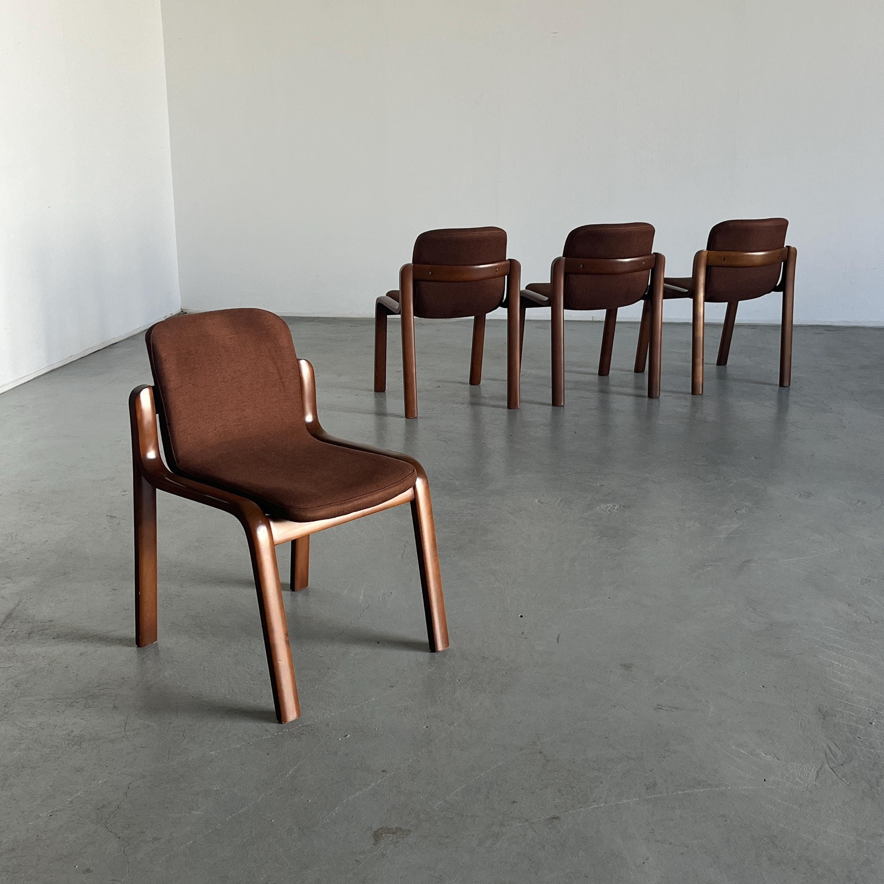 Mid-Century Modern Bentwood Dining Chairs in Dark Brown Upholstery, 1980s