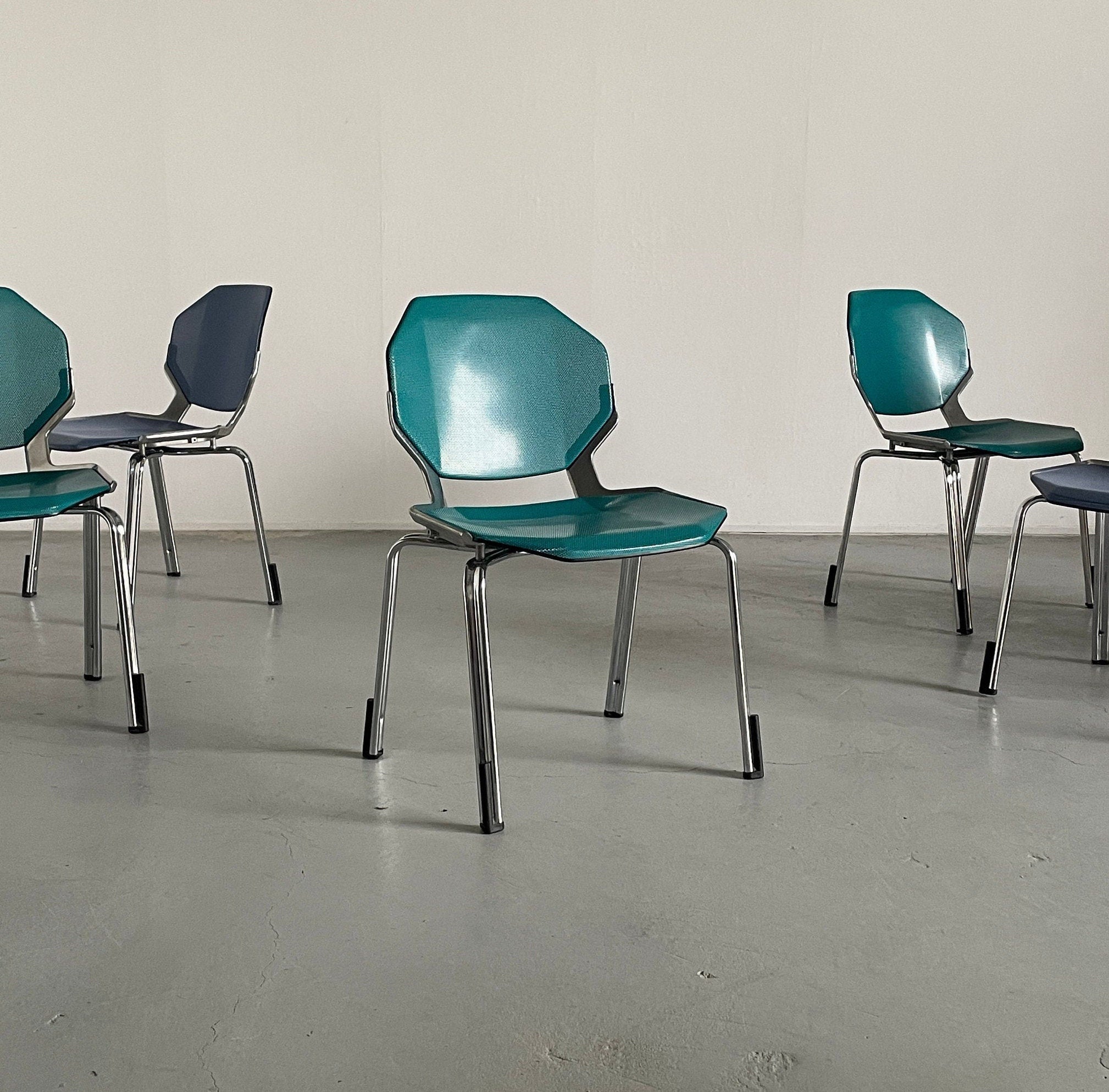 Futuristic Octagonal Metal Stackable Dining Chairs