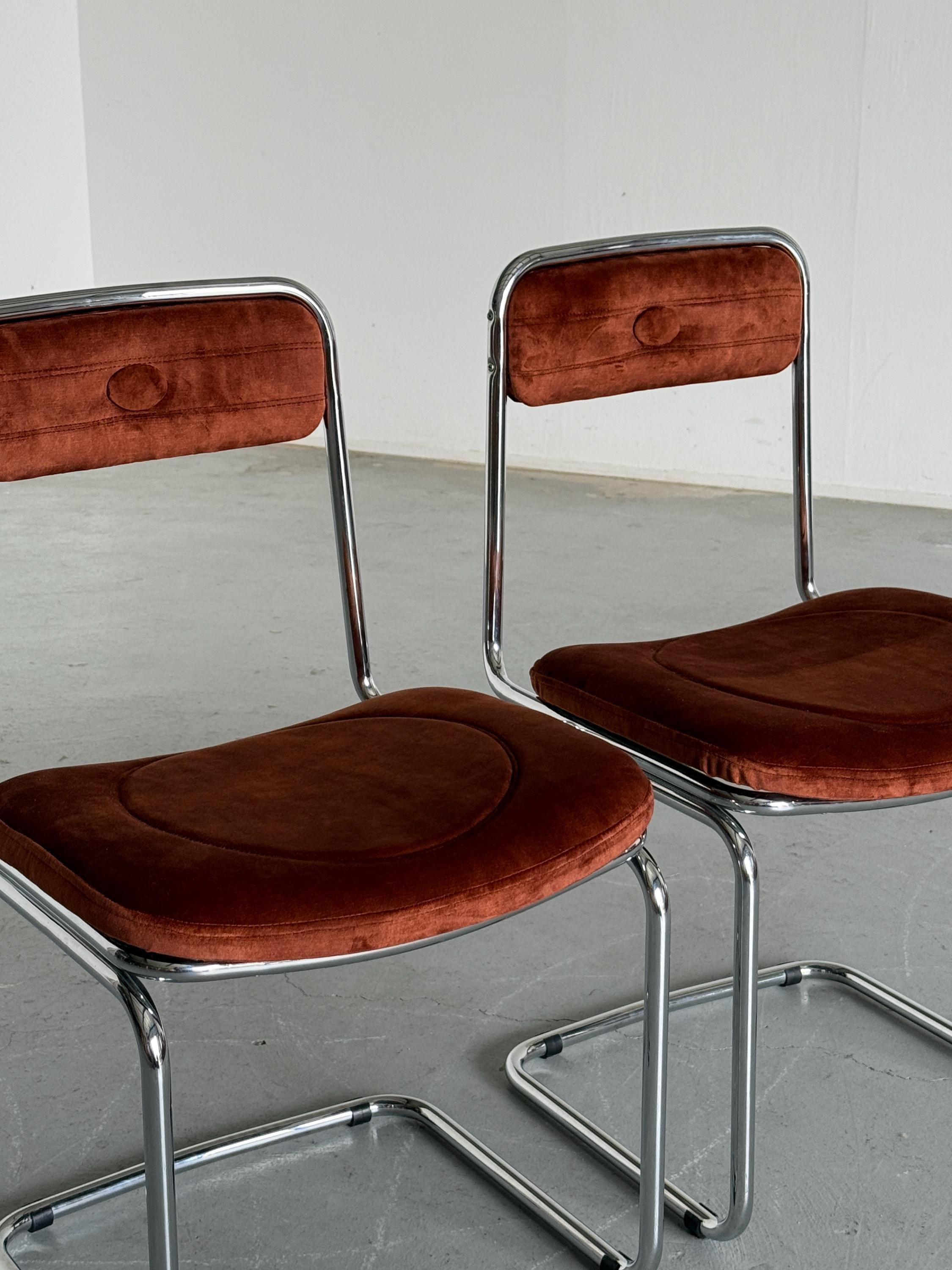 Pair of Italian Velvet Dining Chairs, 1970s Italy