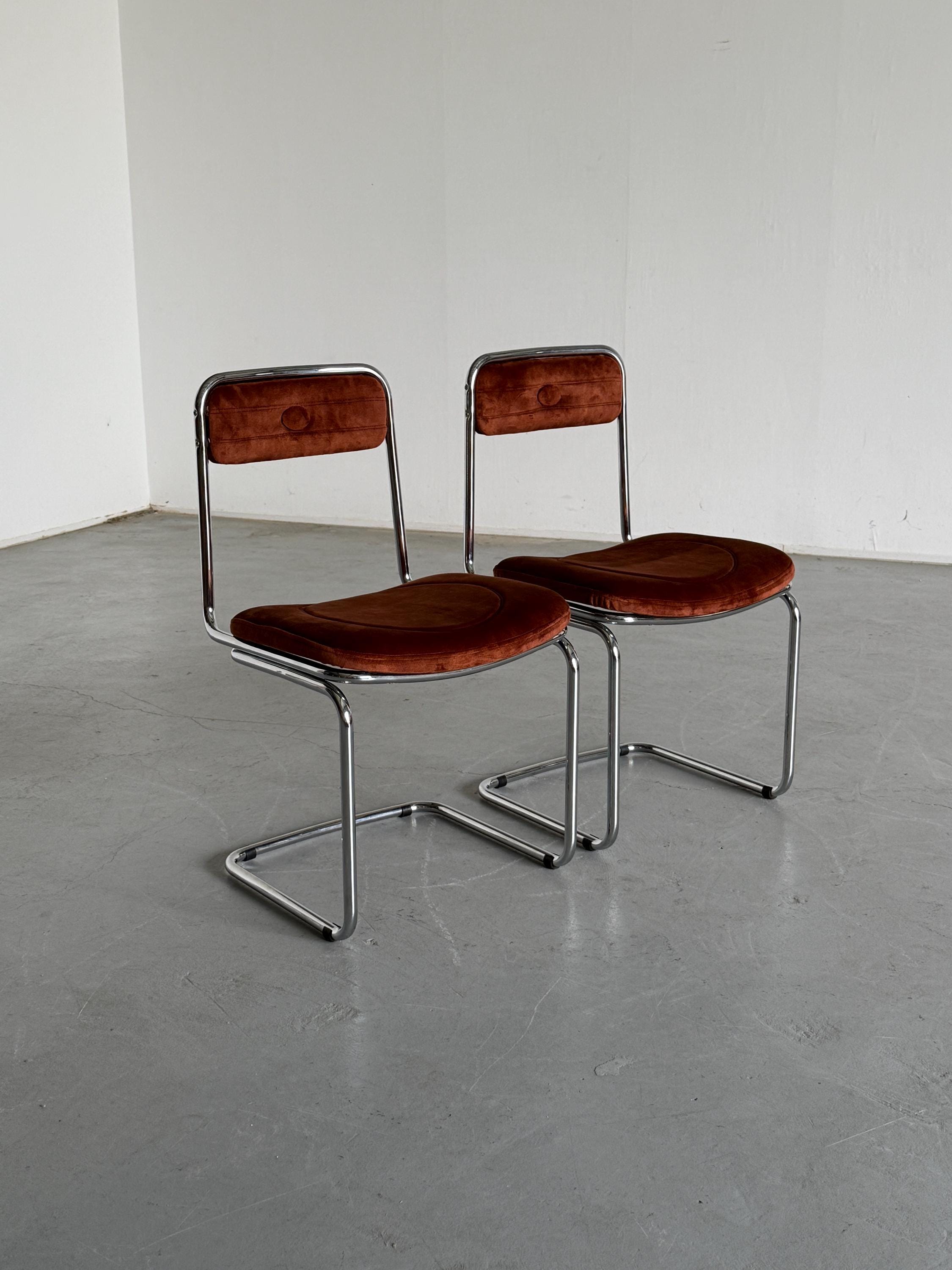 Pair of Italian Velvet Dining Chairs, 1970s Italy