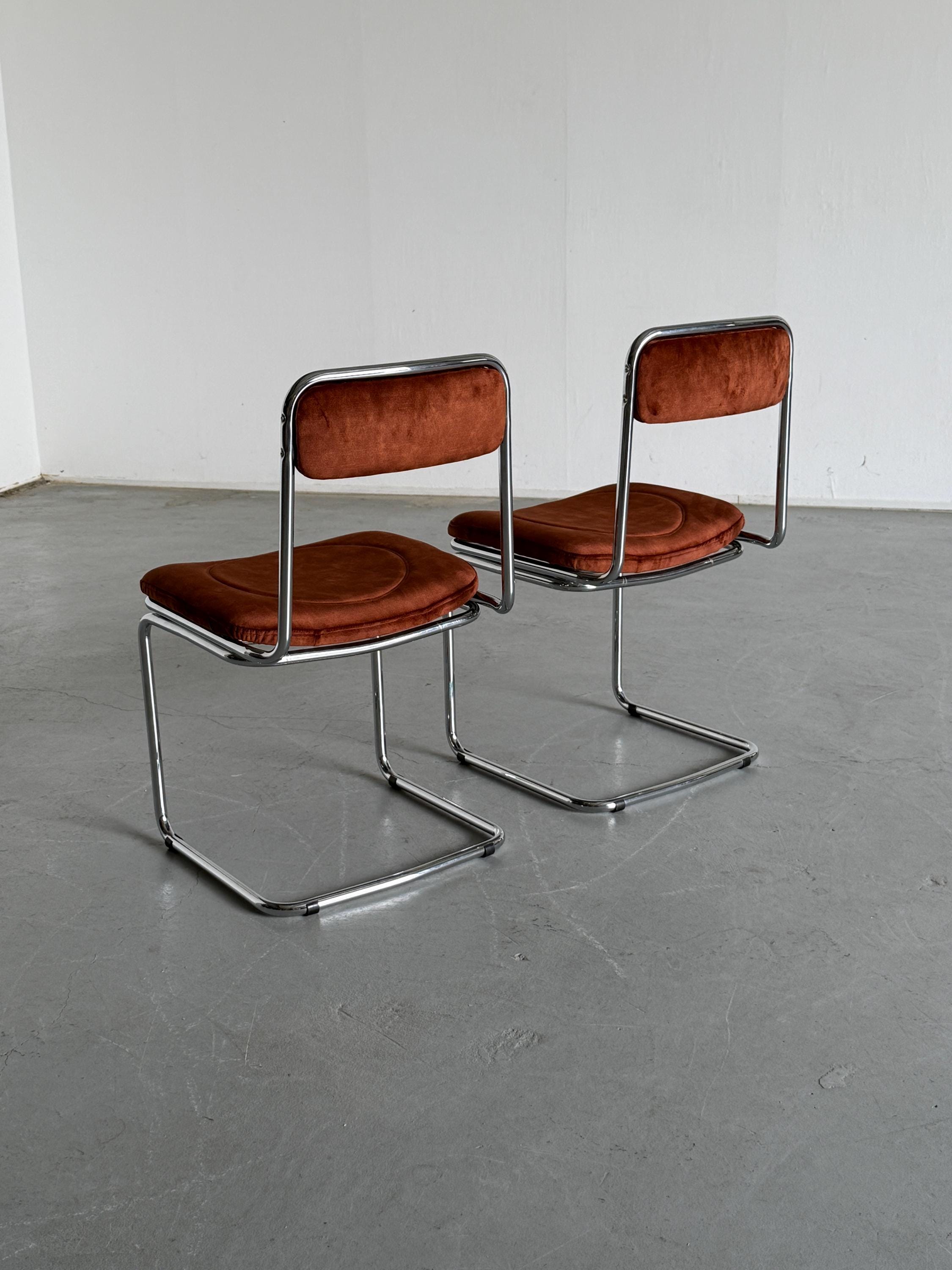 Pair of Italian Velvet Dining Chairs, 1970s Italy