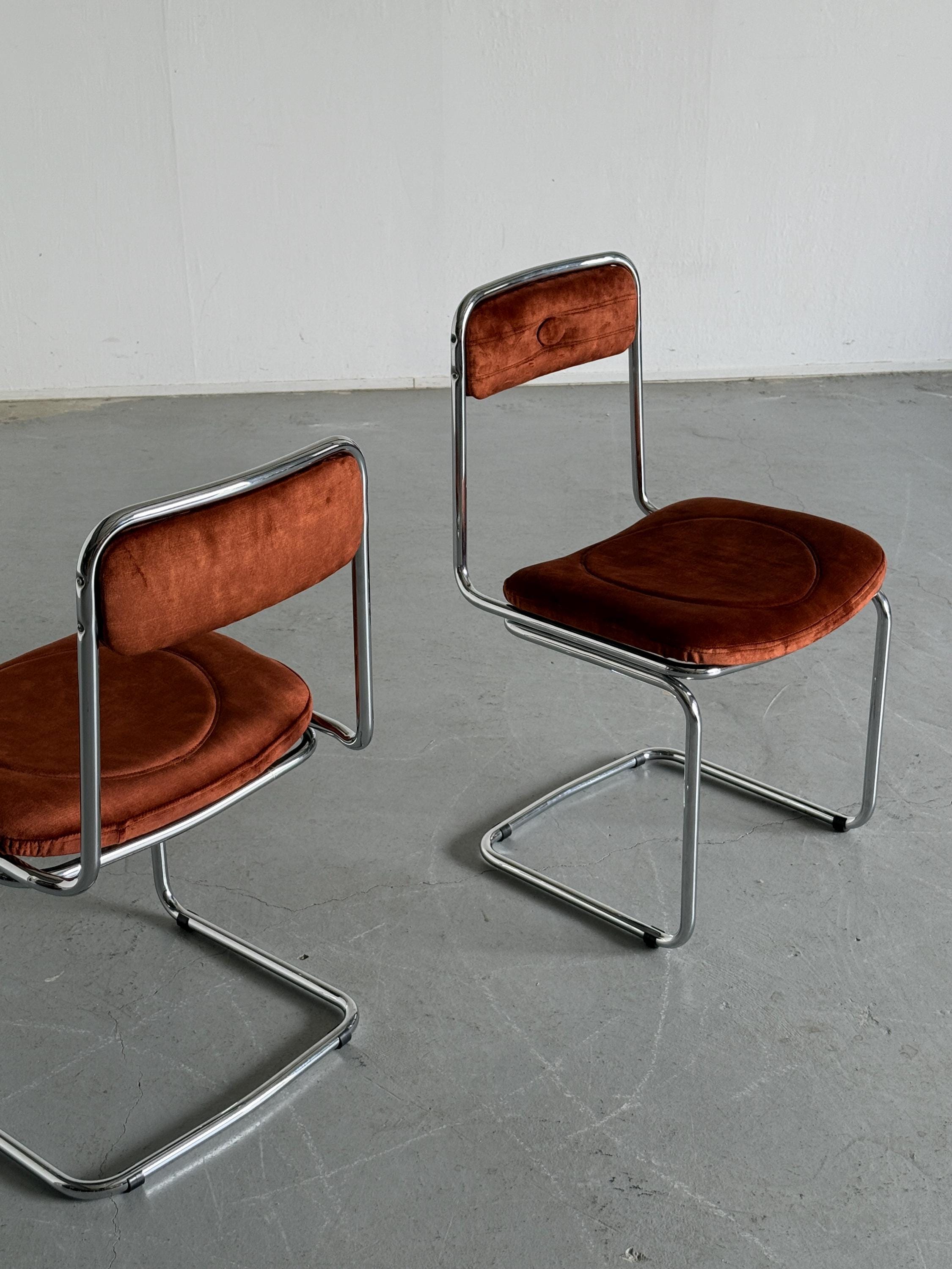 Pair of Italian Velvet Dining Chairs, 1970s Italy