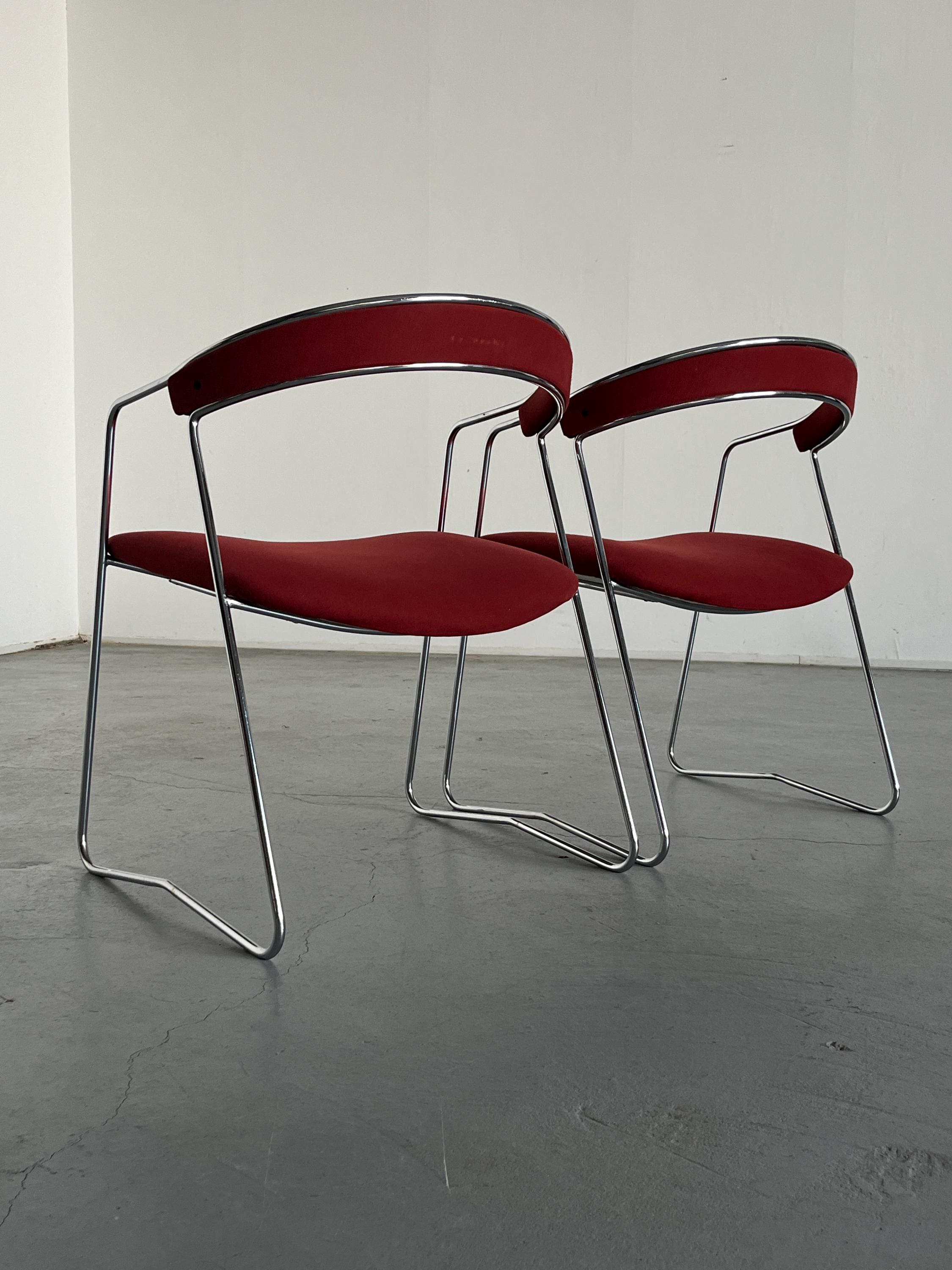 Modernist Armchairs in Dark Red Brushed Upholstery, Italy 1990s