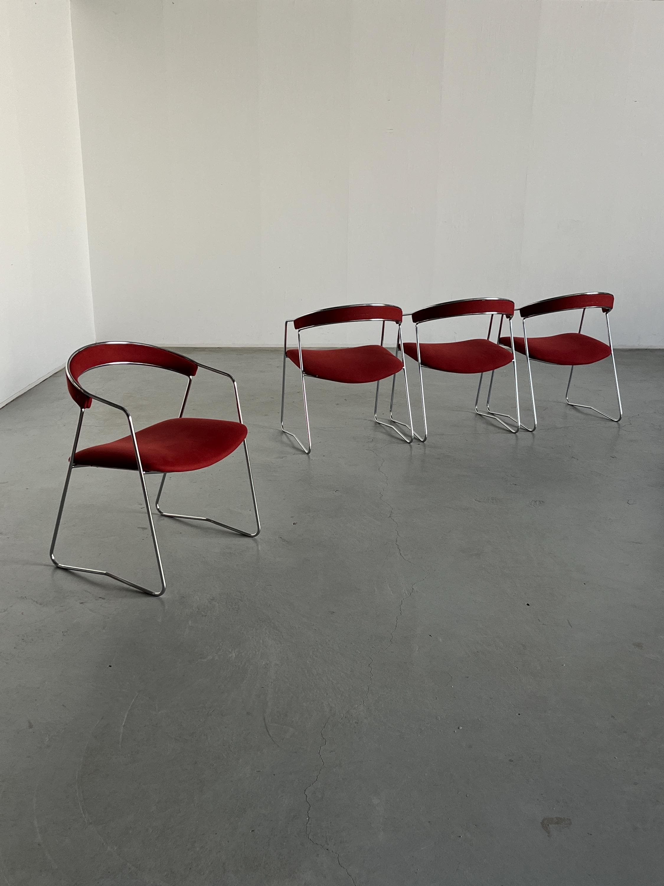 Modernist Armchairs in Dark Red Brushed Upholstery, Italy 1990s
