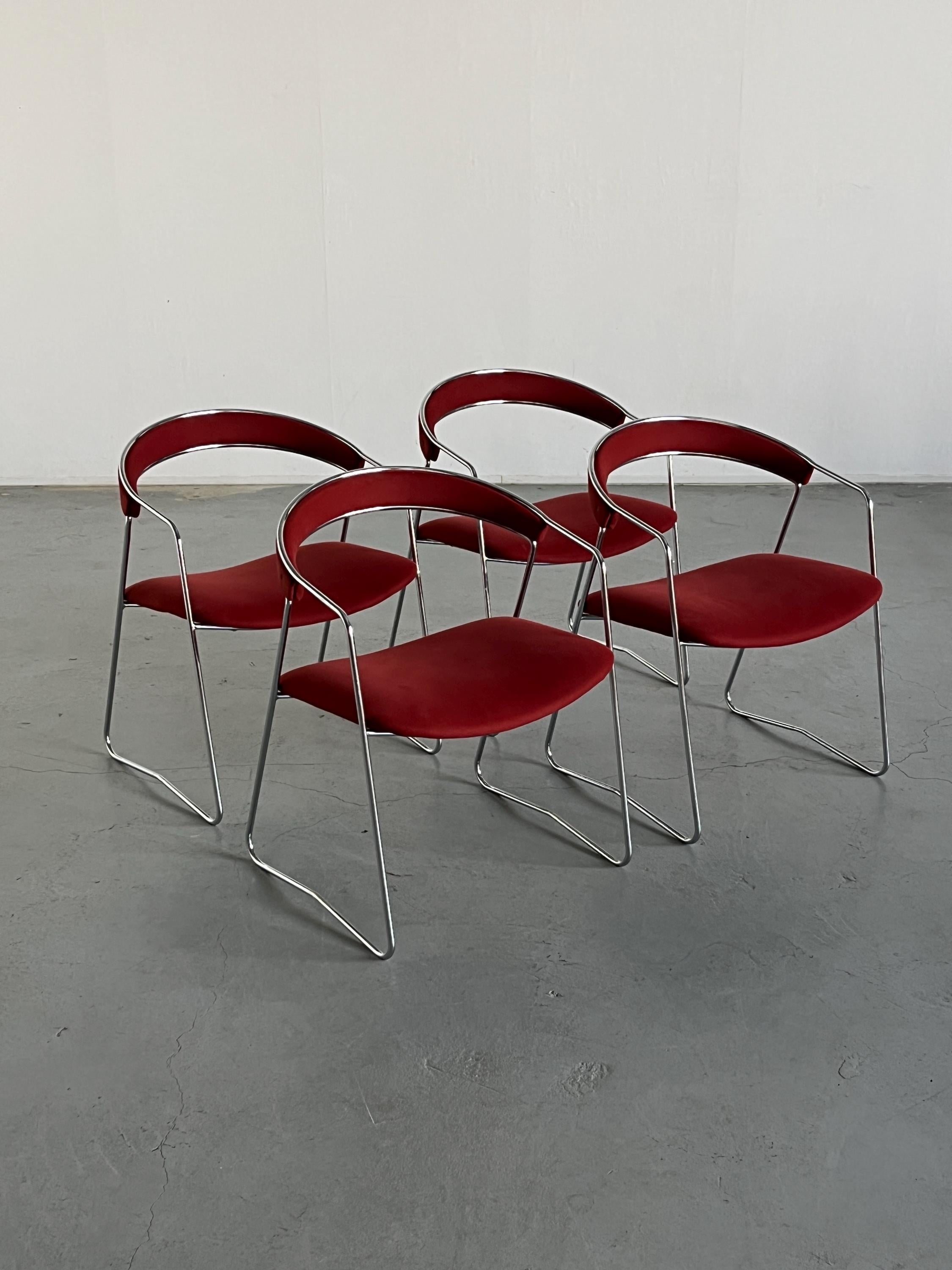 Modernist Armchairs in Dark Red Brushed Upholstery, Italy 1990s