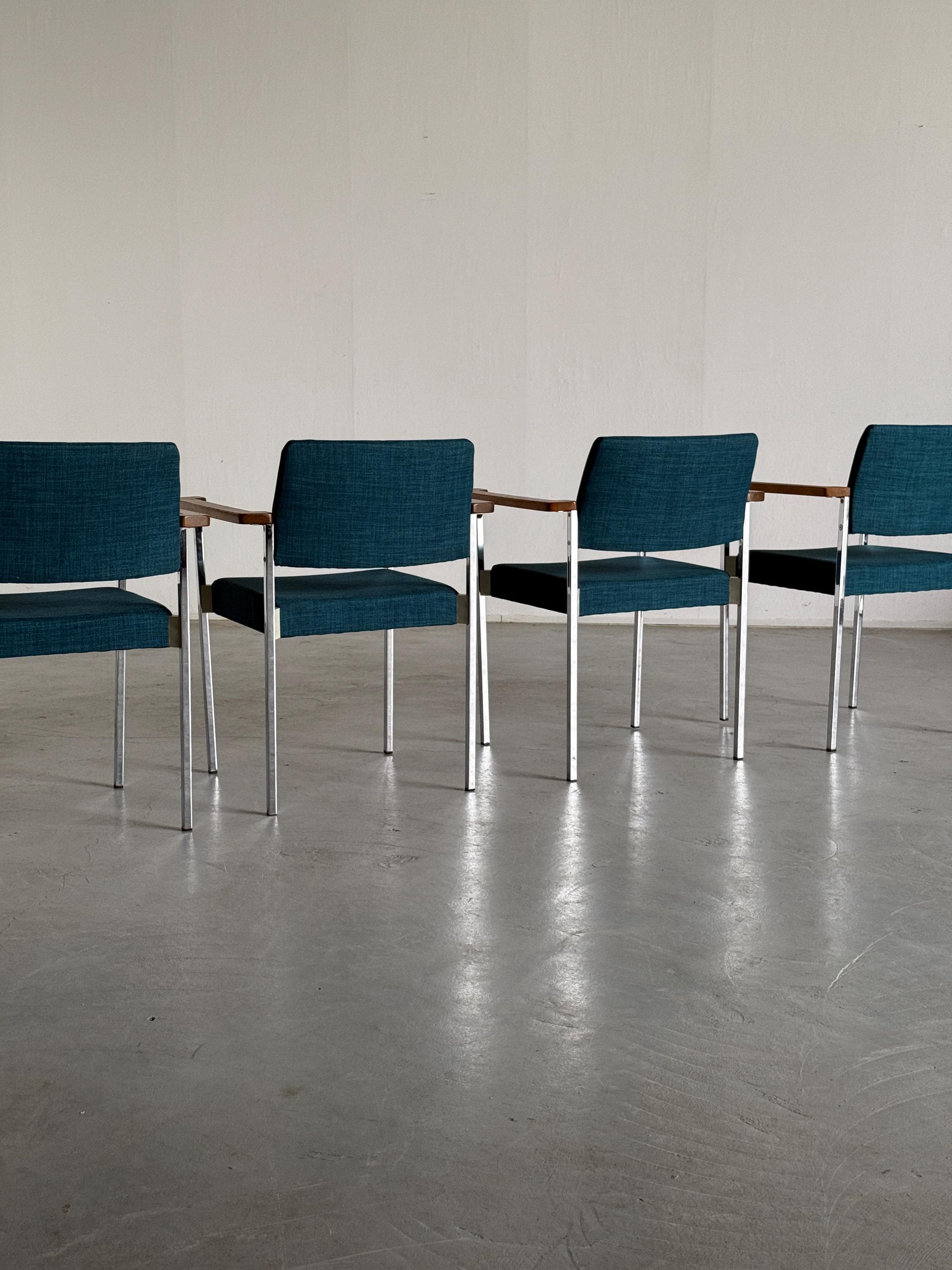 Chrome Upholstered Side Armchairs or Dining Chairs, 1960s