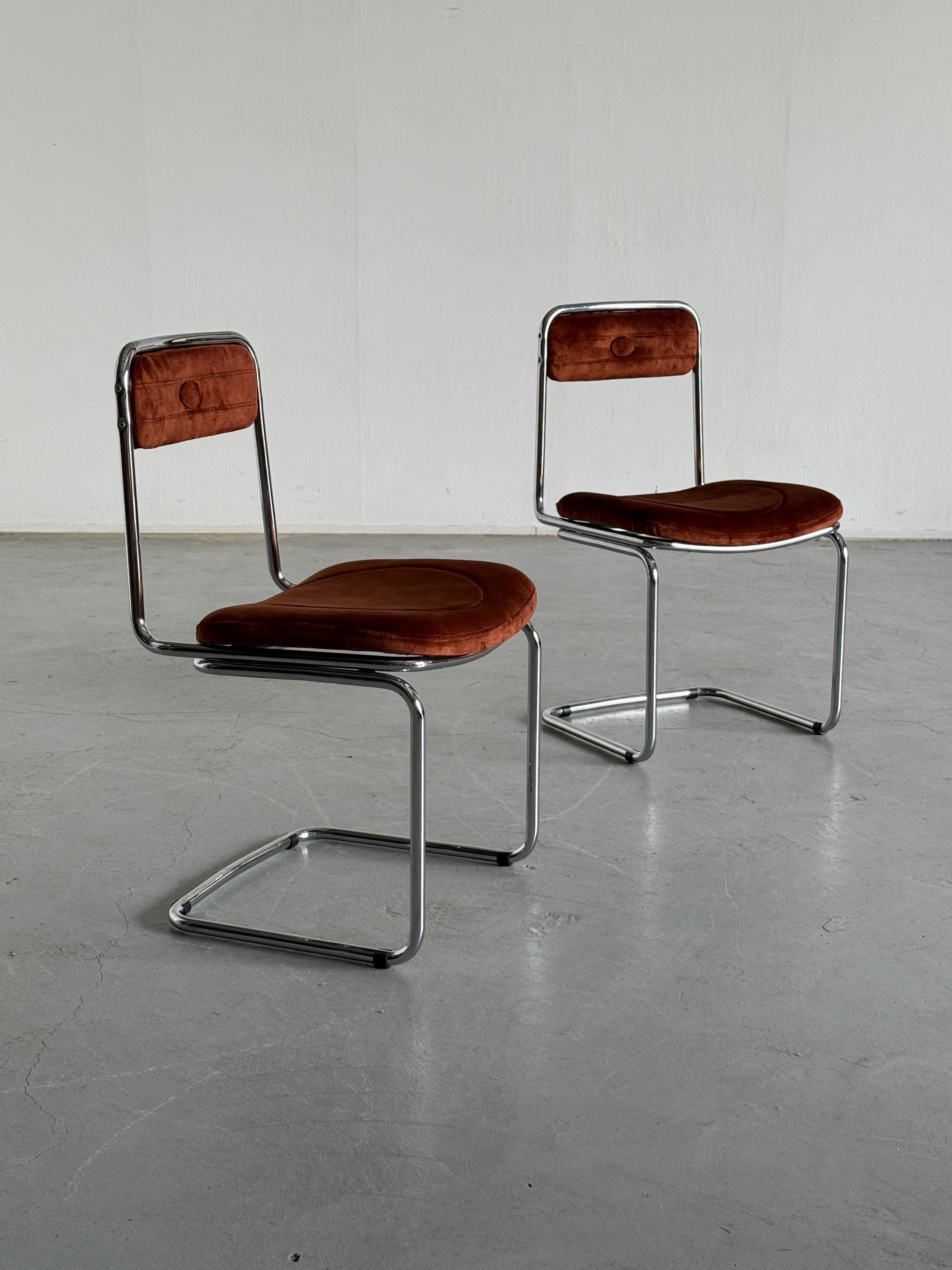 Pair of Italian Velvet Dining Chairs, 1970s Italy