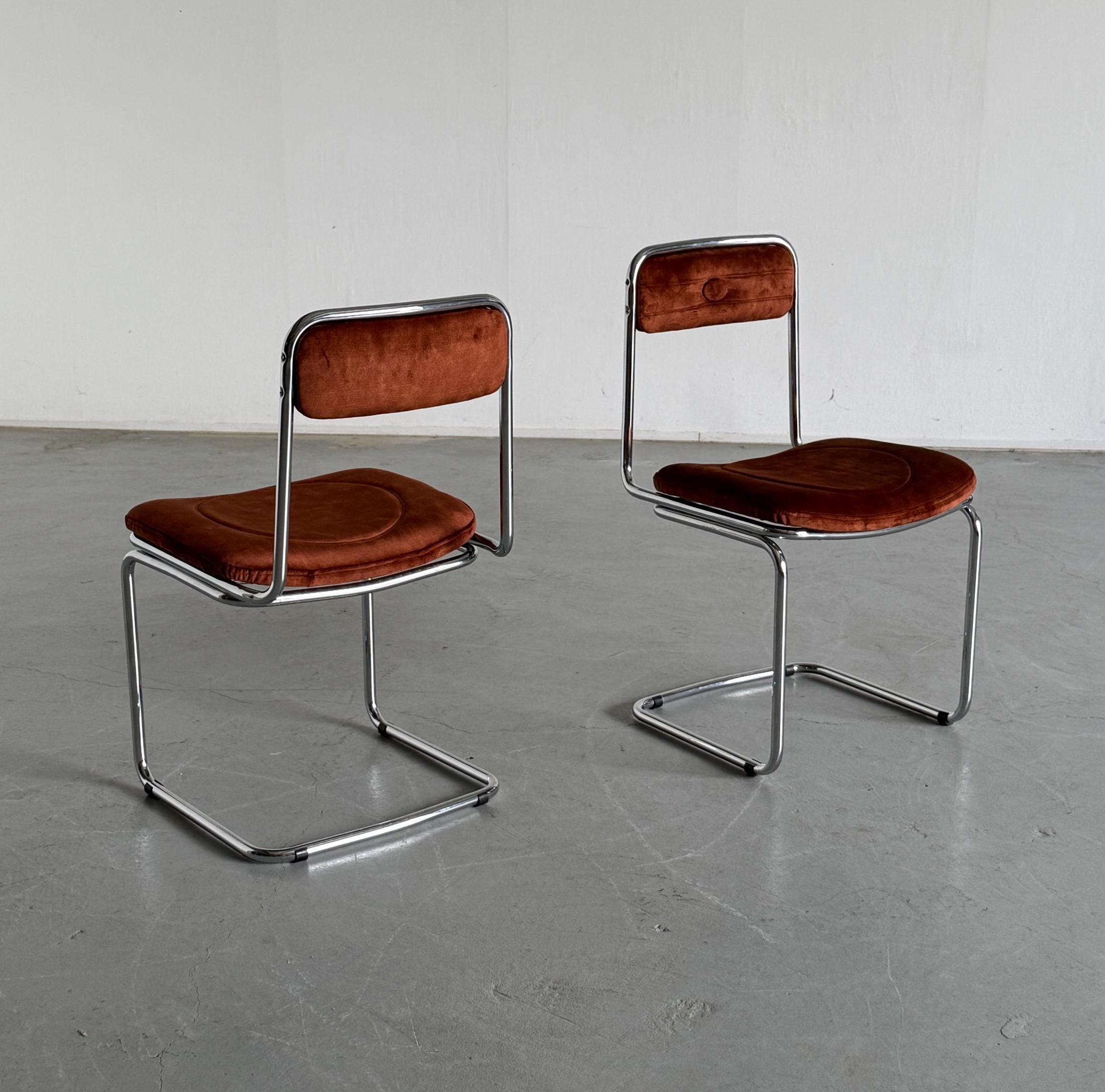 Pair of Italian Velvet Dining Chairs, 1970s Italy