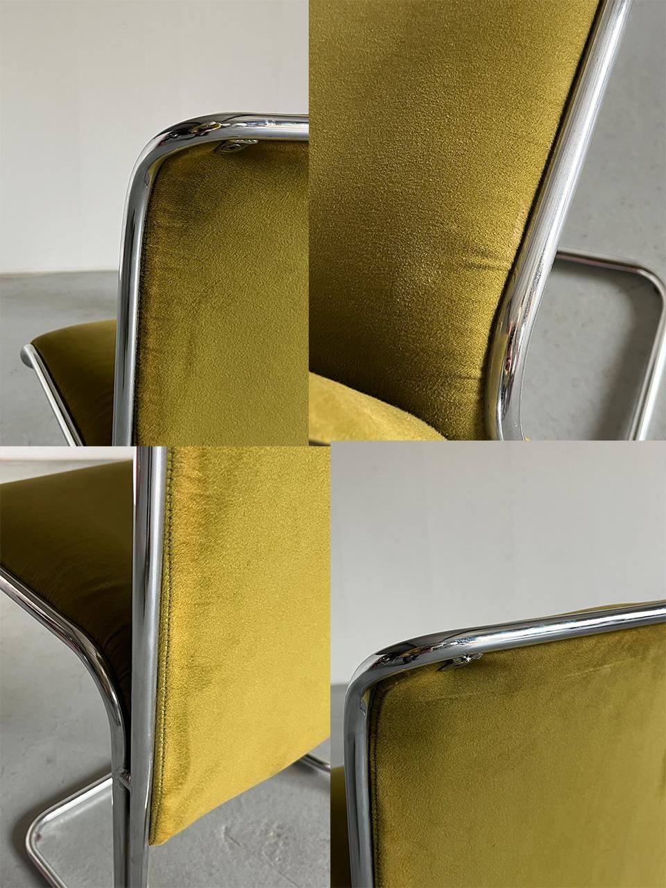 Pair of Mid-Century Modern "Calla" Dining Chairs by Antonio Ari Colombo for Arflex, Olive Green Velvet and Bent Chromed Steel, 1970s Italy