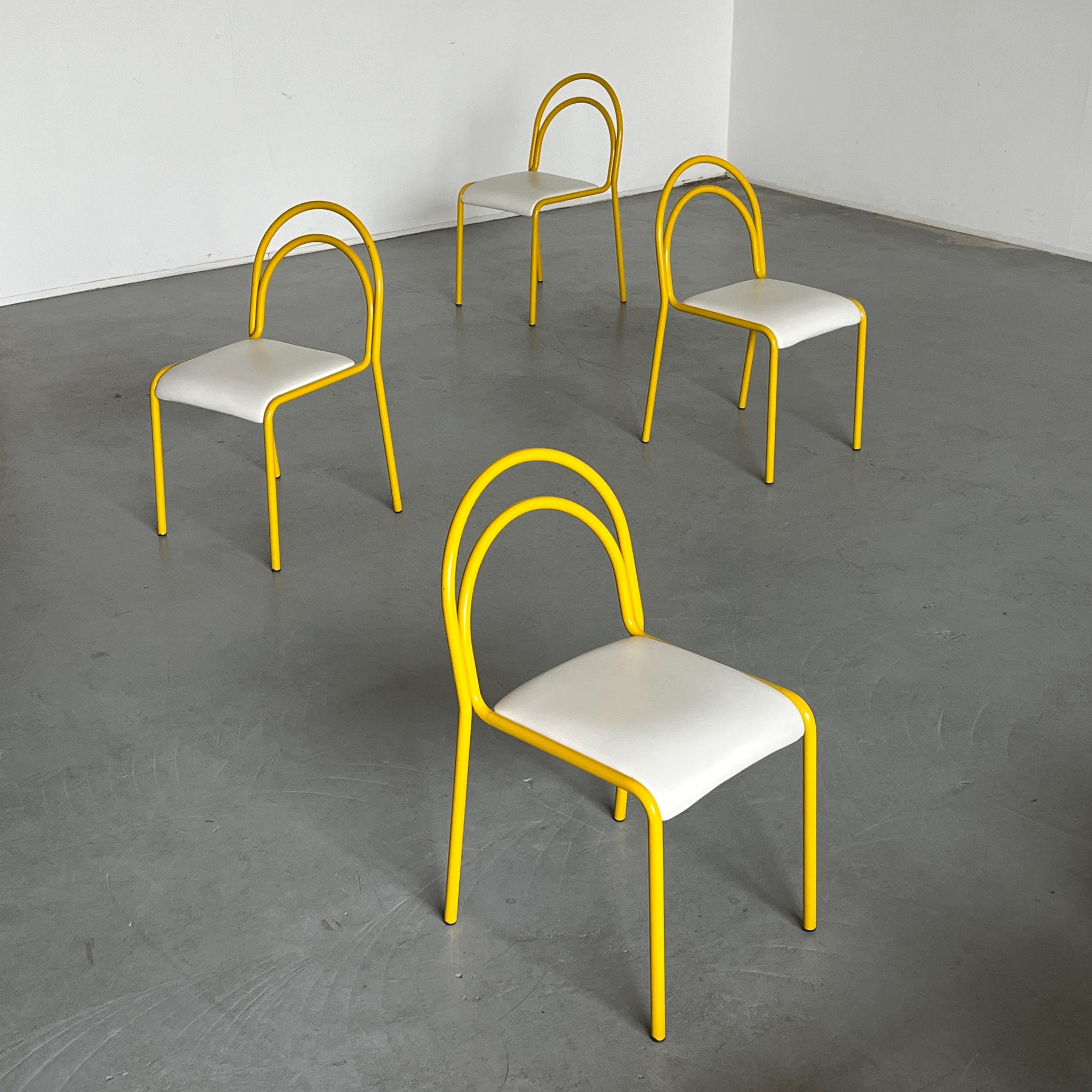Sculptural Chairs in Yellow Curved Iron Frame, 1980s