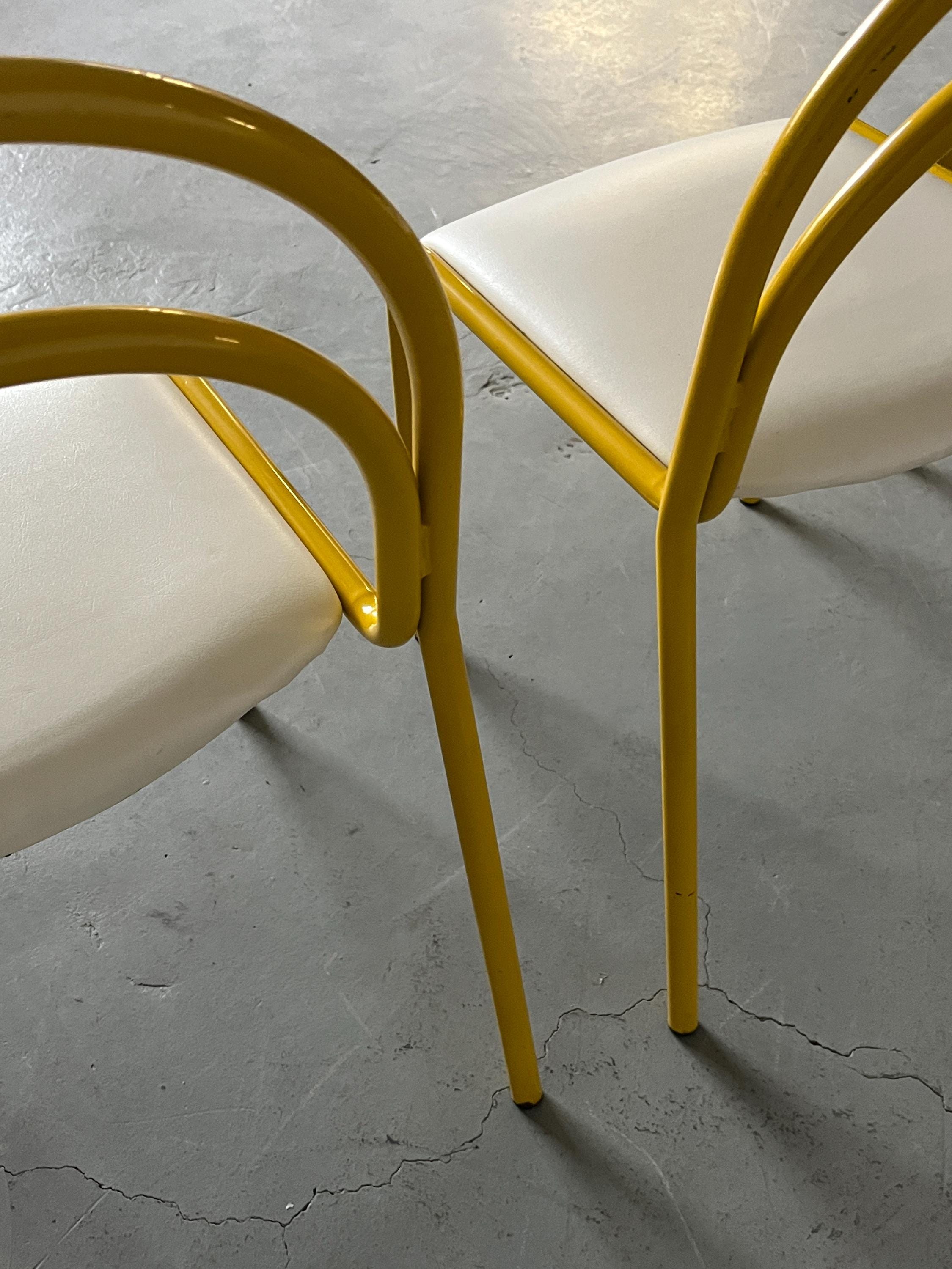 Sculptural Chairs in Yellow Curved Iron Frame, 1980s