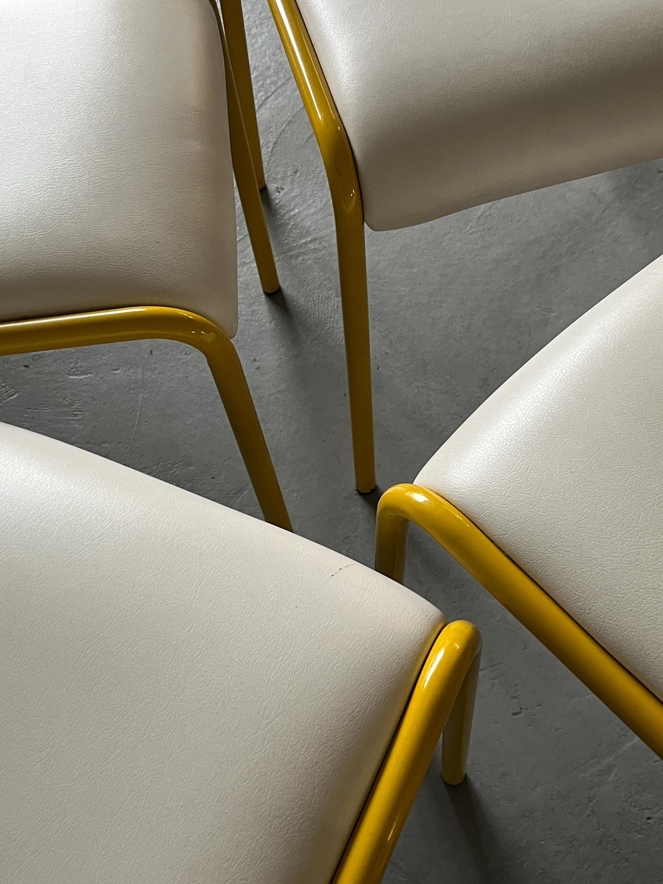 Sculptural Chairs in Yellow Curved Iron Frame, 1980s
