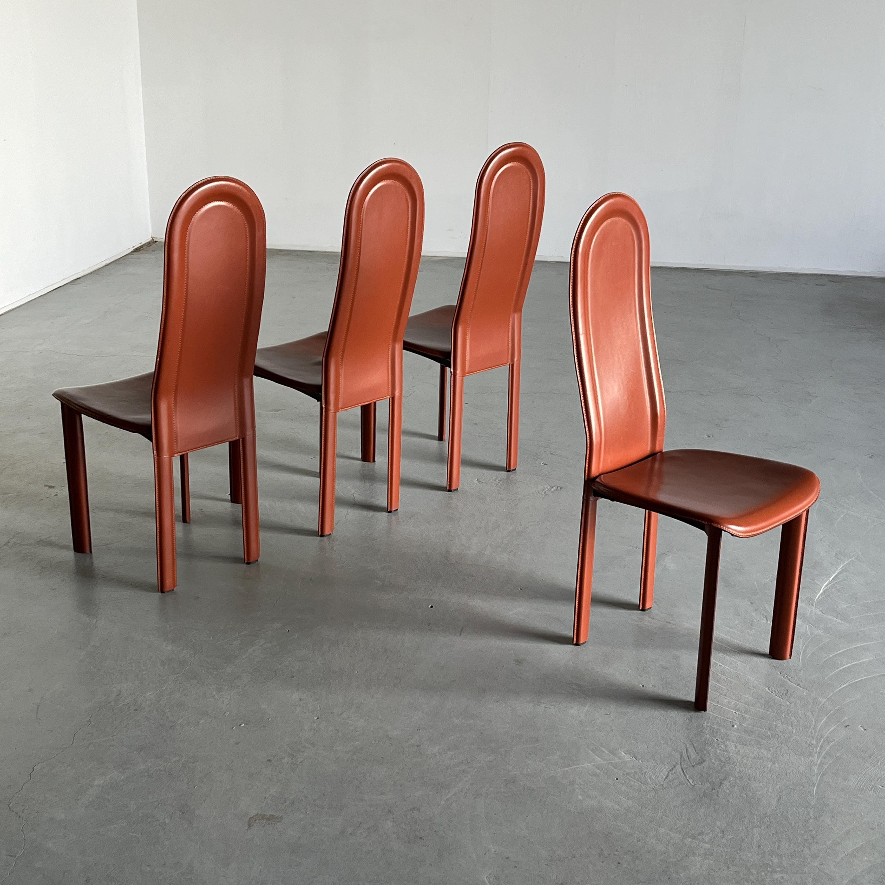 Brown Leather Chairs in the style of Roche Bobois, 1980s
