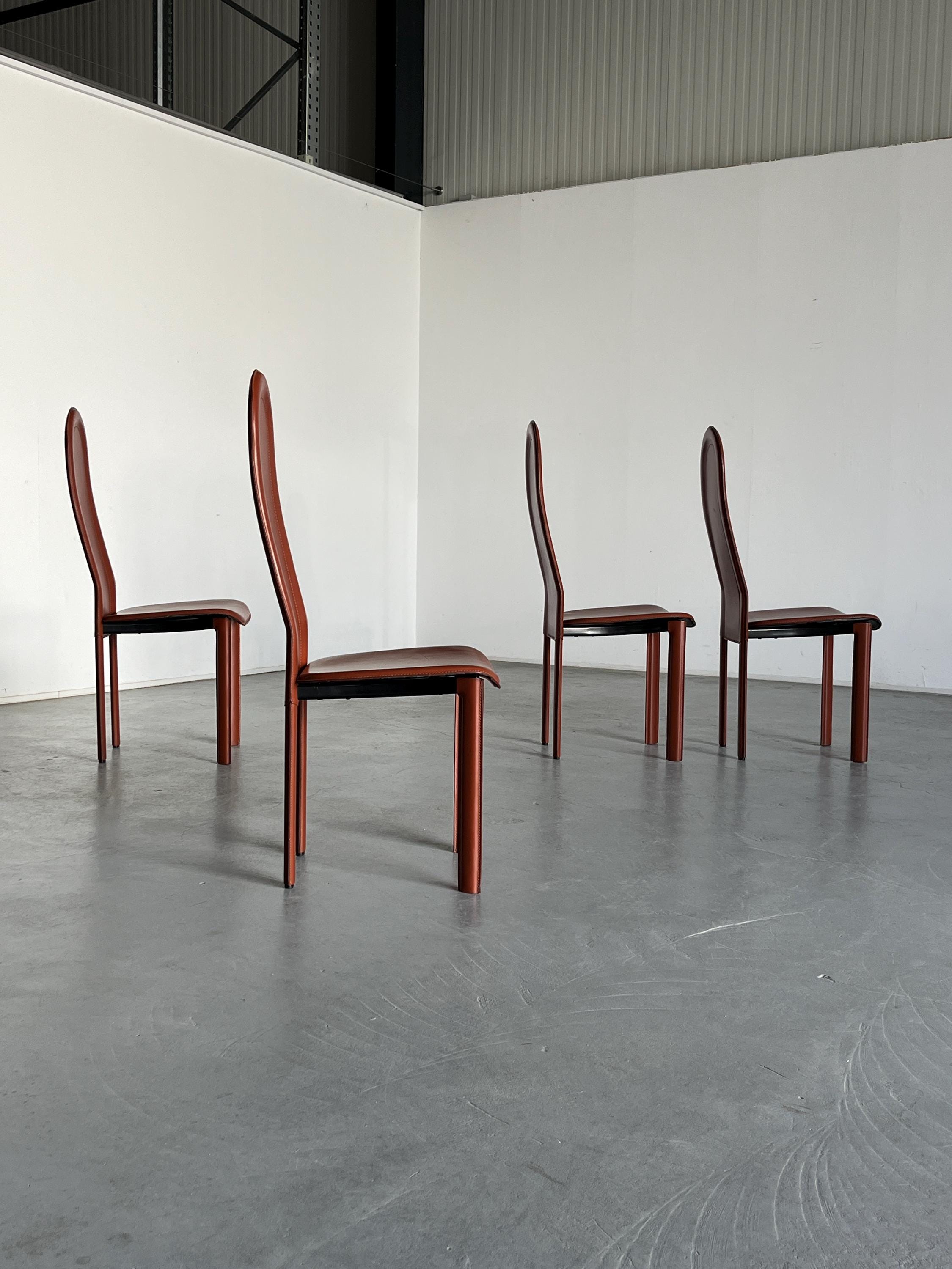 Brown Leather Chairs in the style of Roche Bobois, 1980s