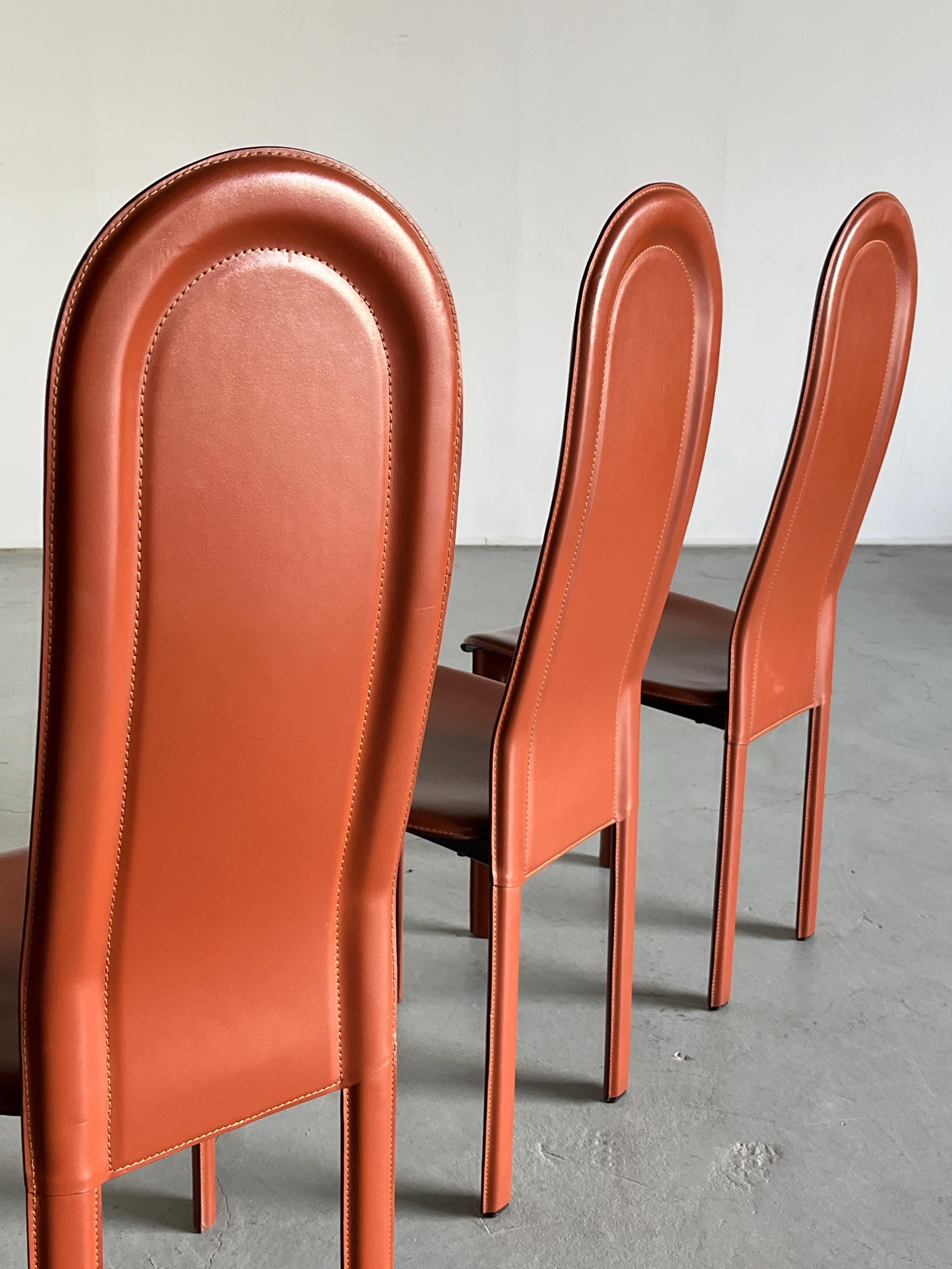 Brown Leather Chairs in the style of Roche Bobois, 1980s