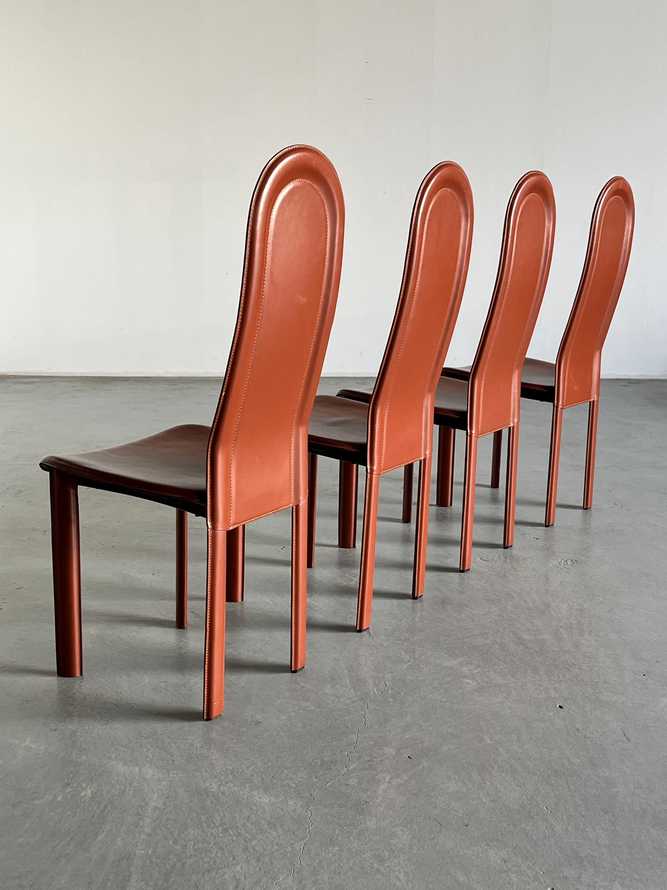 Brown Leather Chairs in the style of Roche Bobois, 1980s