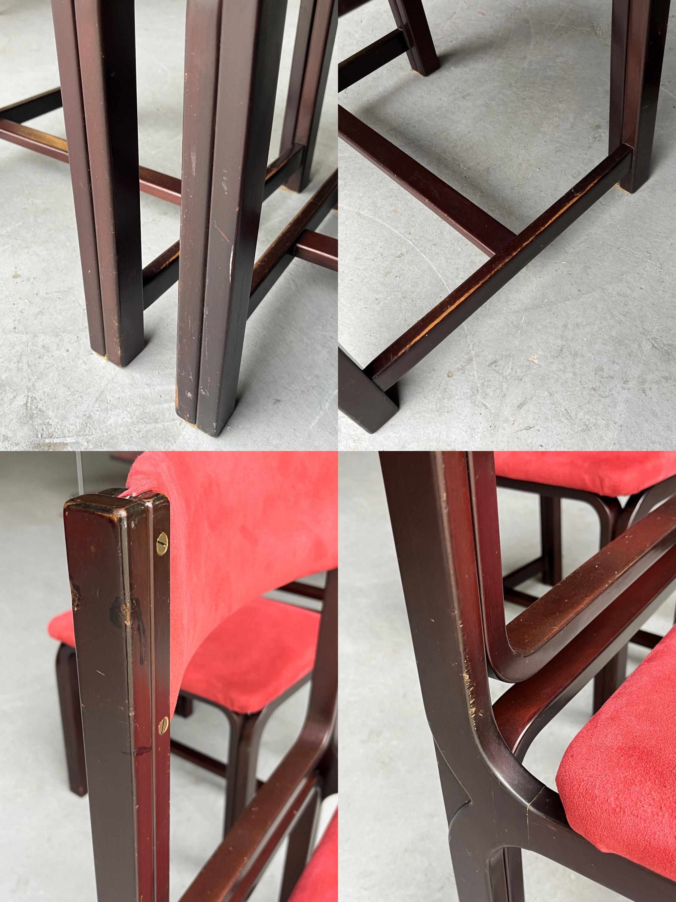 Sculptural Dining Chairs in Bourdeaux Upholstery and Walnut, 1970s