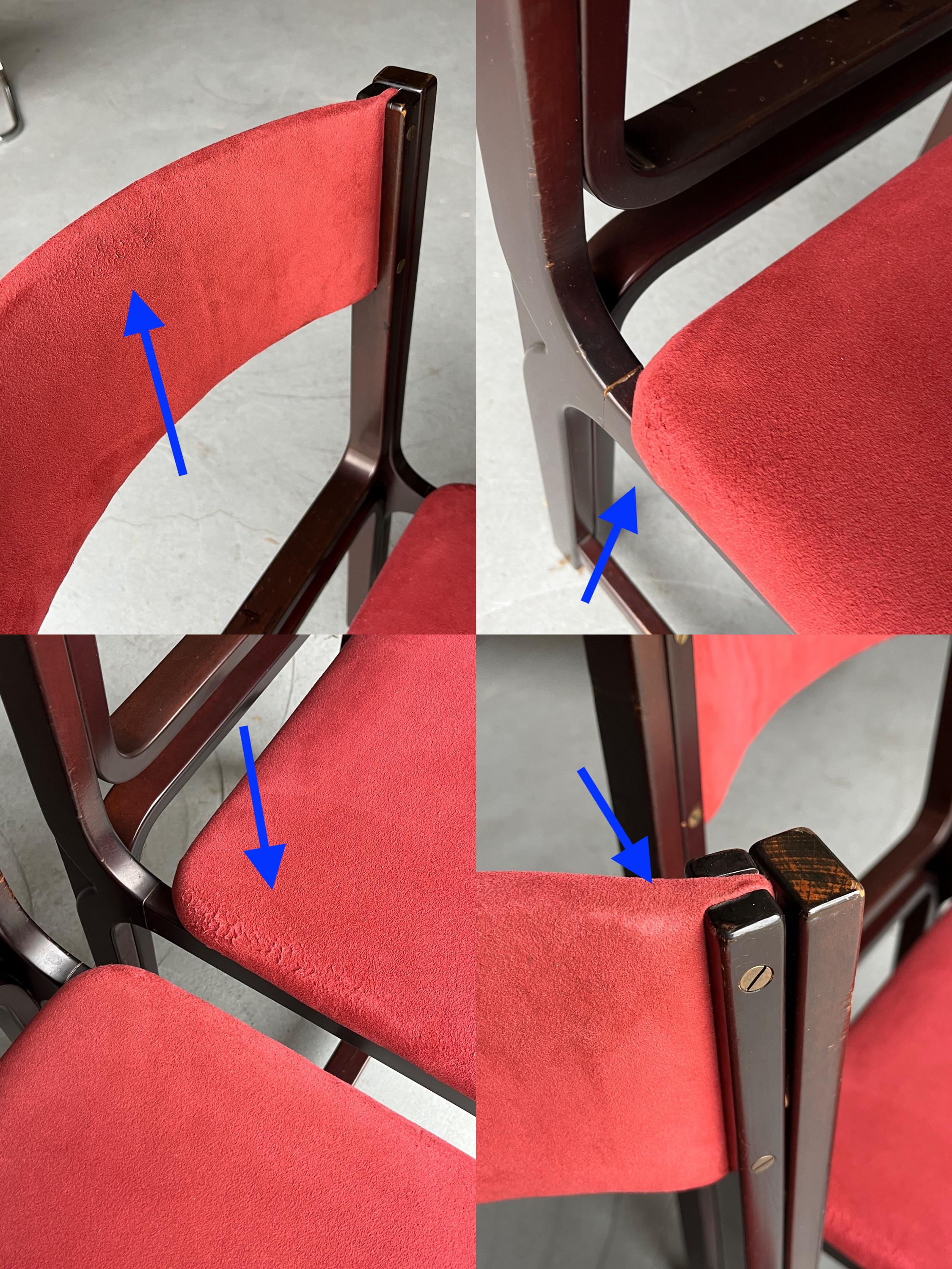 Sculptural Dining Chairs in Bourdeaux Upholstery and Walnut, 1970s