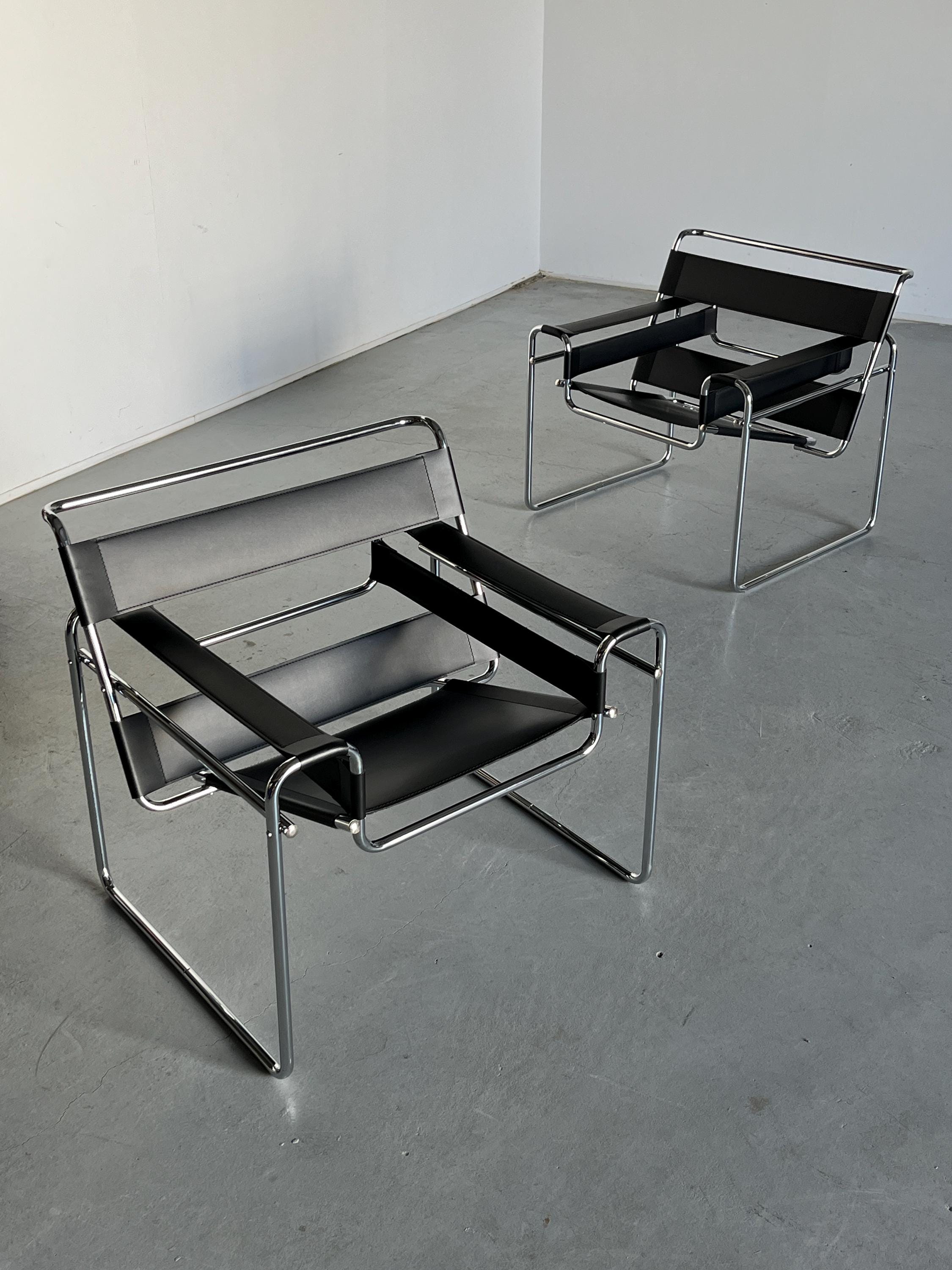 Wassily Style Armchairs by Marcel Breuer, 1970s Vintage Replica